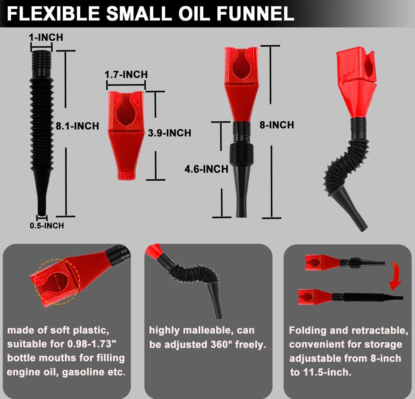 9pcs Oil Filter Wrench Set, 9" and 12" Oil Filter Pliers with Oil Snap Funnel for Automotive Oil Change, Adjustable Oil Filter Removal Tool From 1-3/4" to 6"