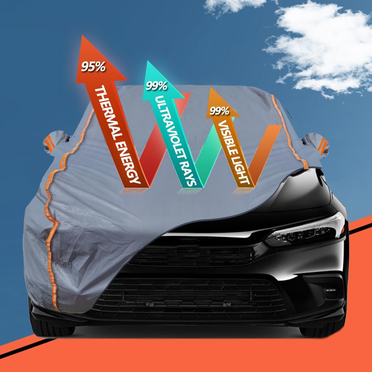 TUCAREST 6-Layers PEVA Premium Full Car Cover Fit for SUVs MPV Pickup Sedan hatchback Rain and snow protection, sun protection, UV protection, and protection of car paint surfaces-Silver Grey -Up 189"