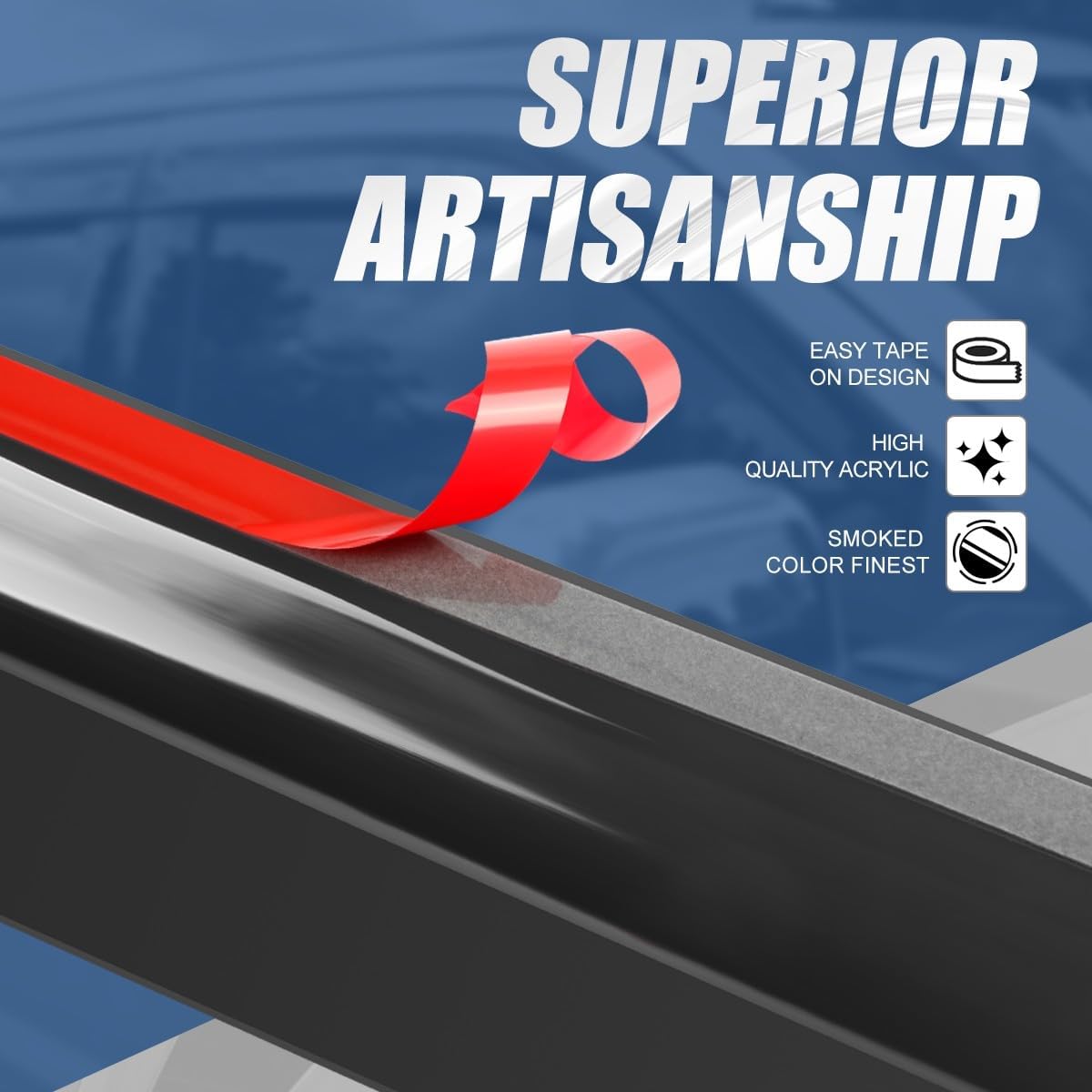 Auto Dynasty 4Pcs Carbon Fiber Pattern Window Visors Compatible with 1984-2001 Jeep Cherokee, Tape-On Front & Rear Window Deflectors Rain Guards Sun Wind Air Side Vent Shade, Glossy Black