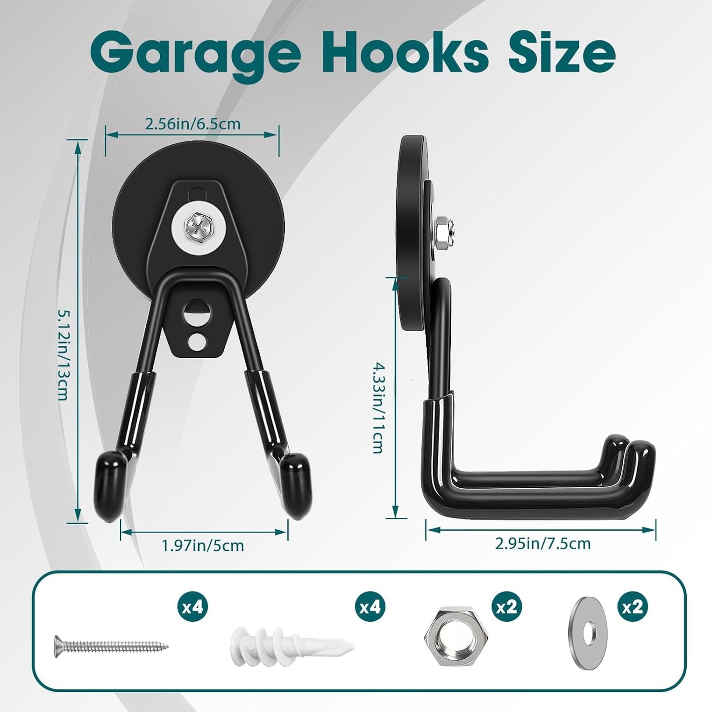2 Pcs Storage Utility Magnets Hanging Hook with Anti-Slip Coating,Heavy Duty Strong Magnetic Garage Hooks, Magnetic Wreath Hanger for Metal Door Cabinet Pegboard Shelve Garden Tools(Black)