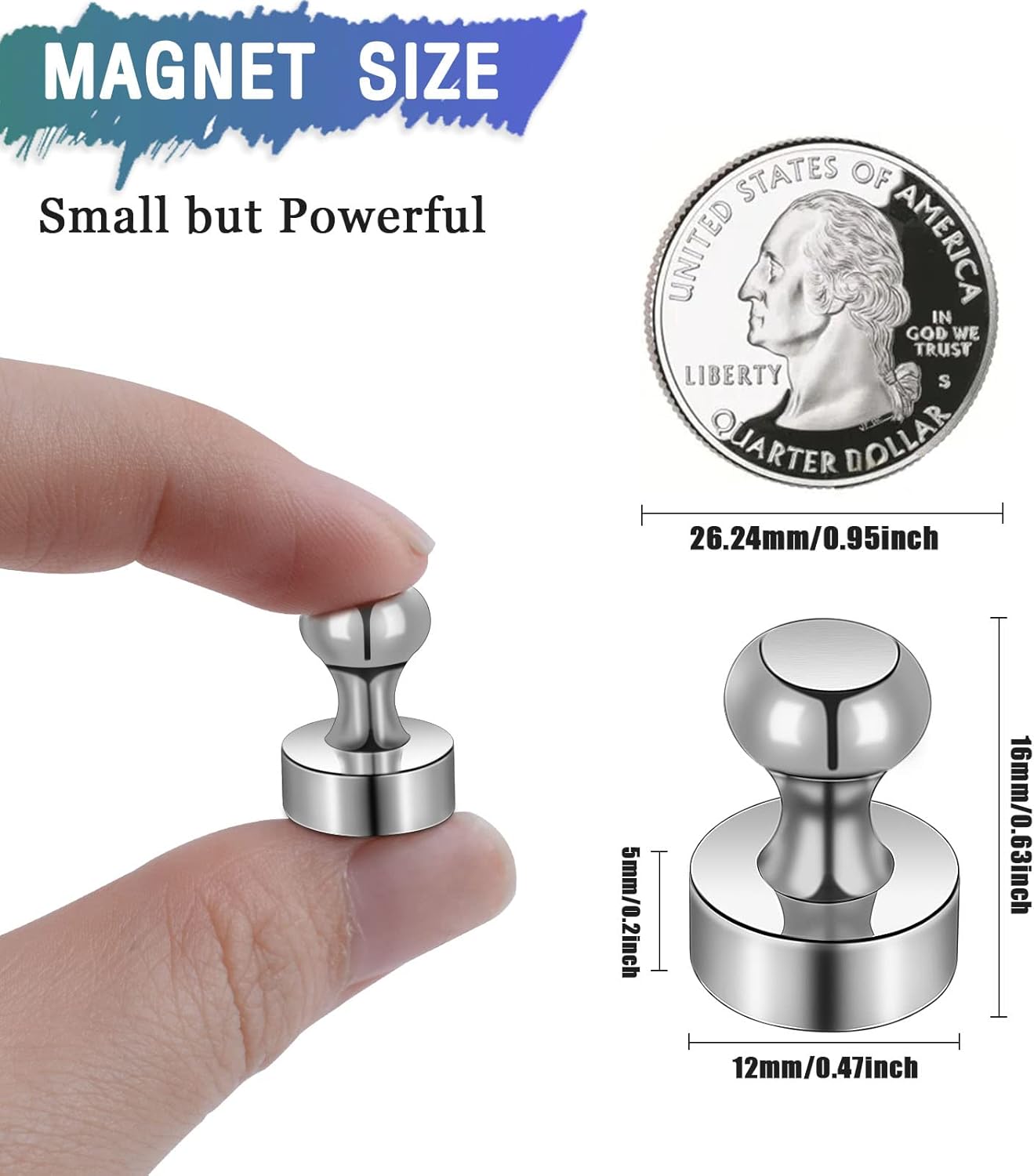 10Pack Fridge Magnet, Push Pin, Strong Rare Earth Magnets for Whiteboard Refrigerator, Small Neodymium for Kitchen Home