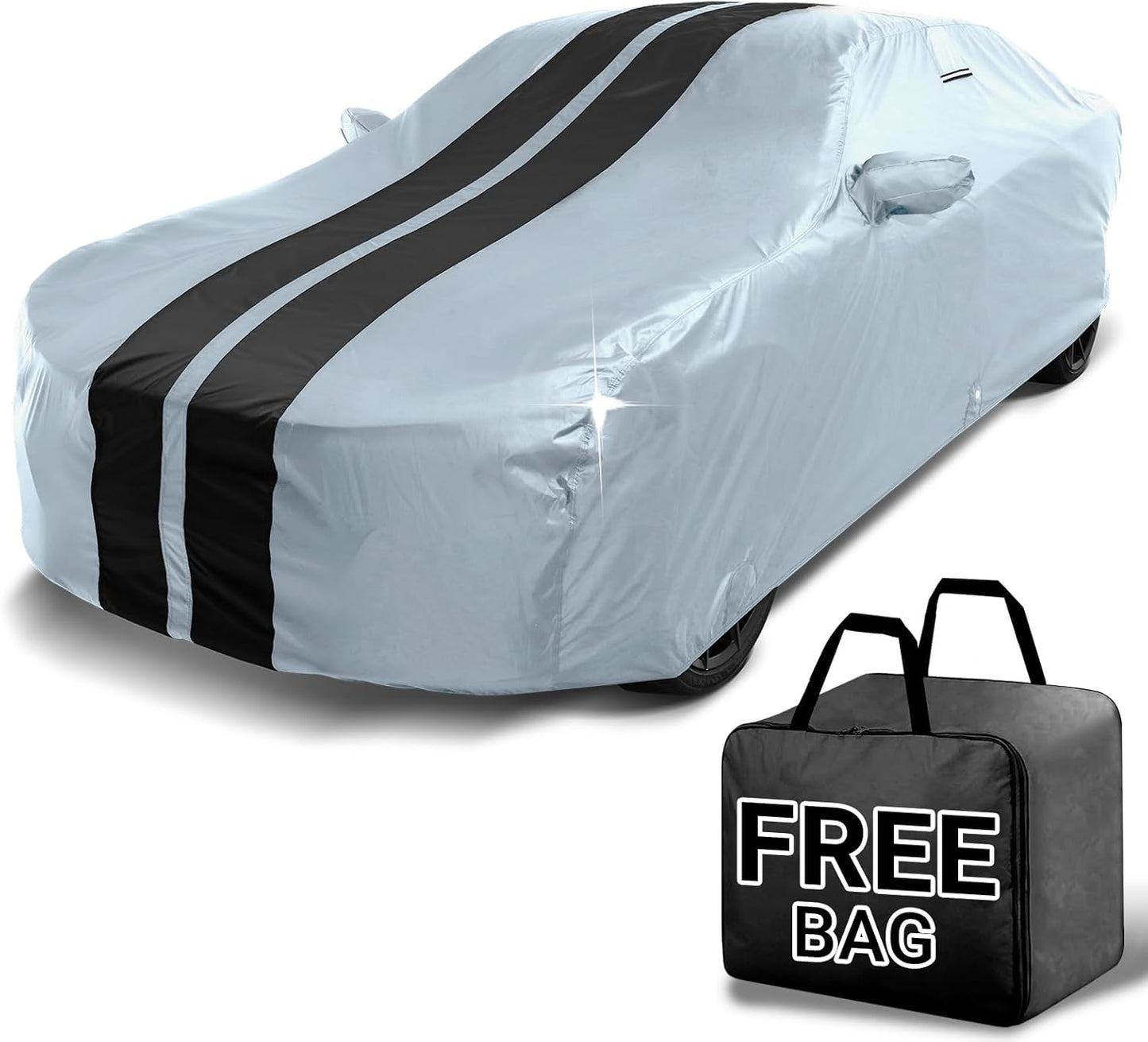 iCarCover Custom Car Cover for Buick Lacrosse (2005-2019) Waterproof All-Weather Rain Snow UV Sun Protector Full Exterior Indoor Outdoor Car Cover (Stripe - Gray/Black)