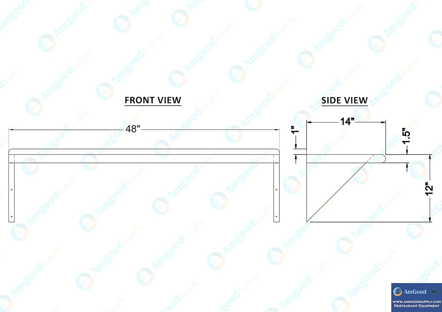 AmGood 48" Long X 14" Deep Stainless Steel Wall Shelf | NSF Certified | Appliance & Equipment Metal Shelving | Kitchen, Restaurant, Garage, Laundry, Utility Room