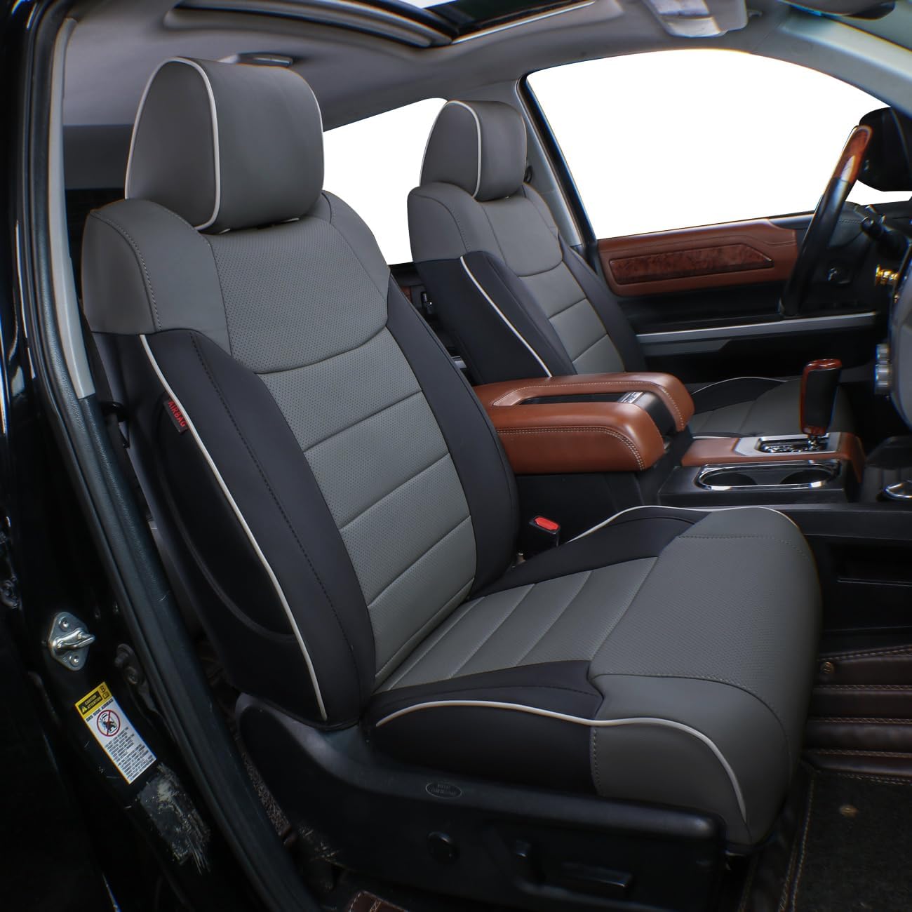 EKR Custom Fit Tacoma Car Seat Covers for Select Toyota Tacoma 2024 2025 Xtra Cab SR -Full Set,Leather(Black/Gray)