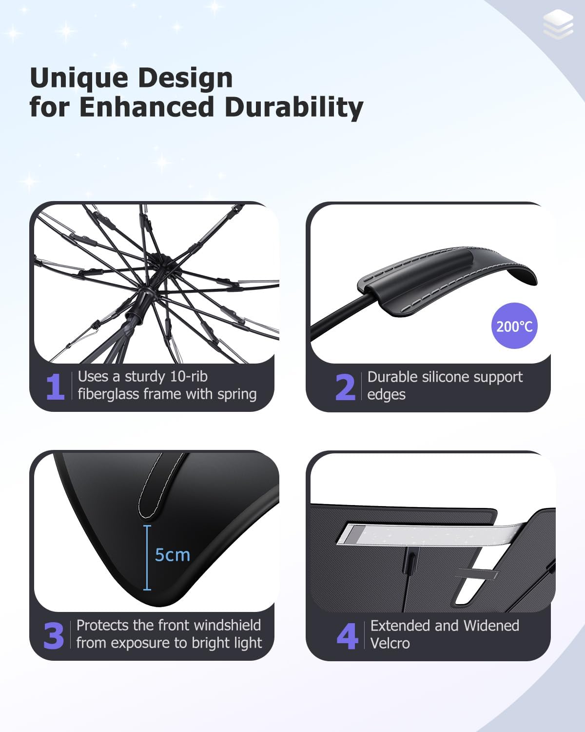 2025 Upgrade Car Windshield Sun Shade Windshield Sunshade Umbrella [Star Fabric] Protect Car from Sun Rays&Heat Damage Keeps Vehicle Cool, Spring Structure Edge Fits Sedans,SUVs,Trucks,Hatchbacks (M2)