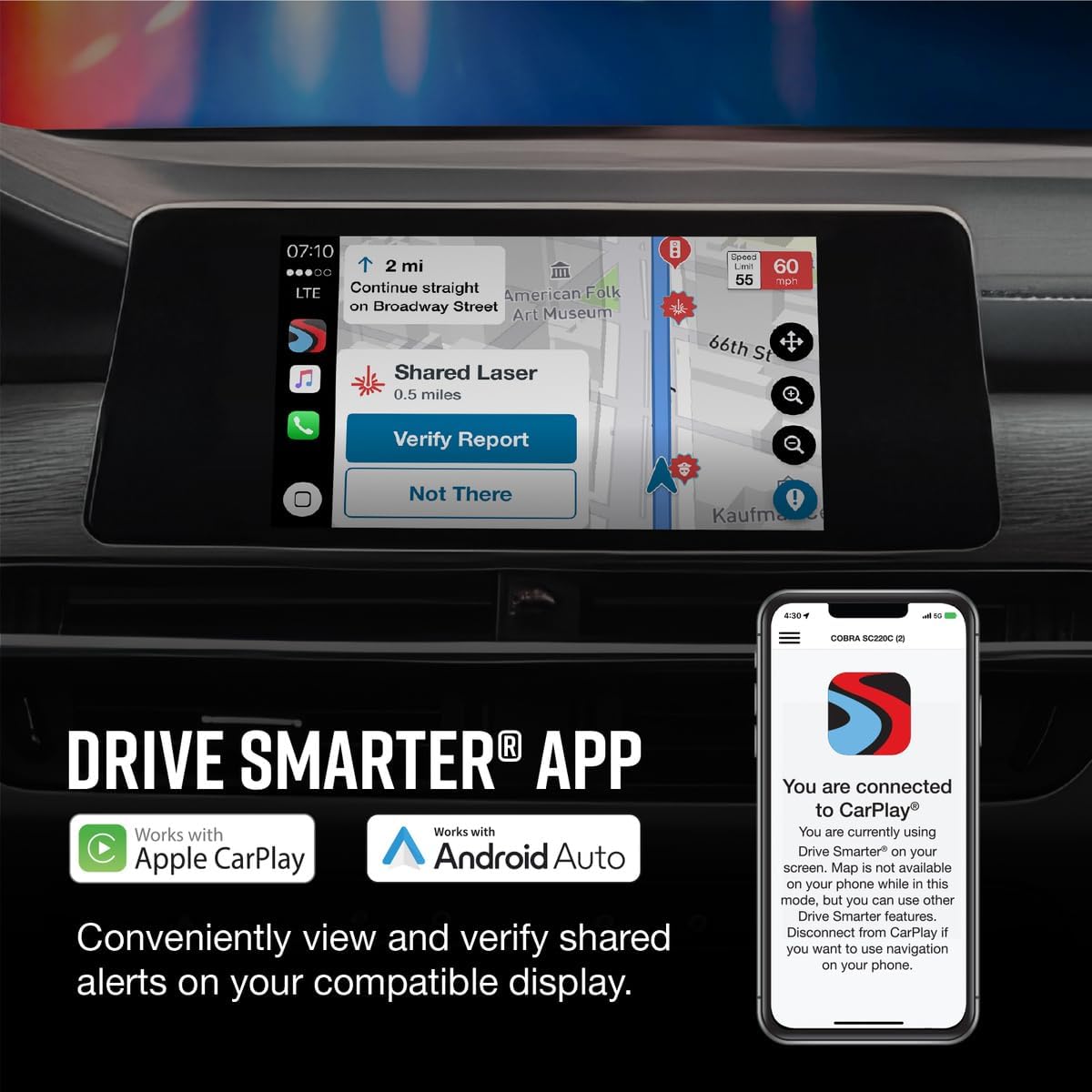 Cobra Smart Dash Cam + Rear Cam (SC 400D) – UHD 4K Resolution, Alexa Built-In, 3-Camera Capable, Live Police Alerts, Emergency Mayday, Drive Smarter App, 3" Touchscreen, Wi-Fi & GPS, 32GB SD Card Incl