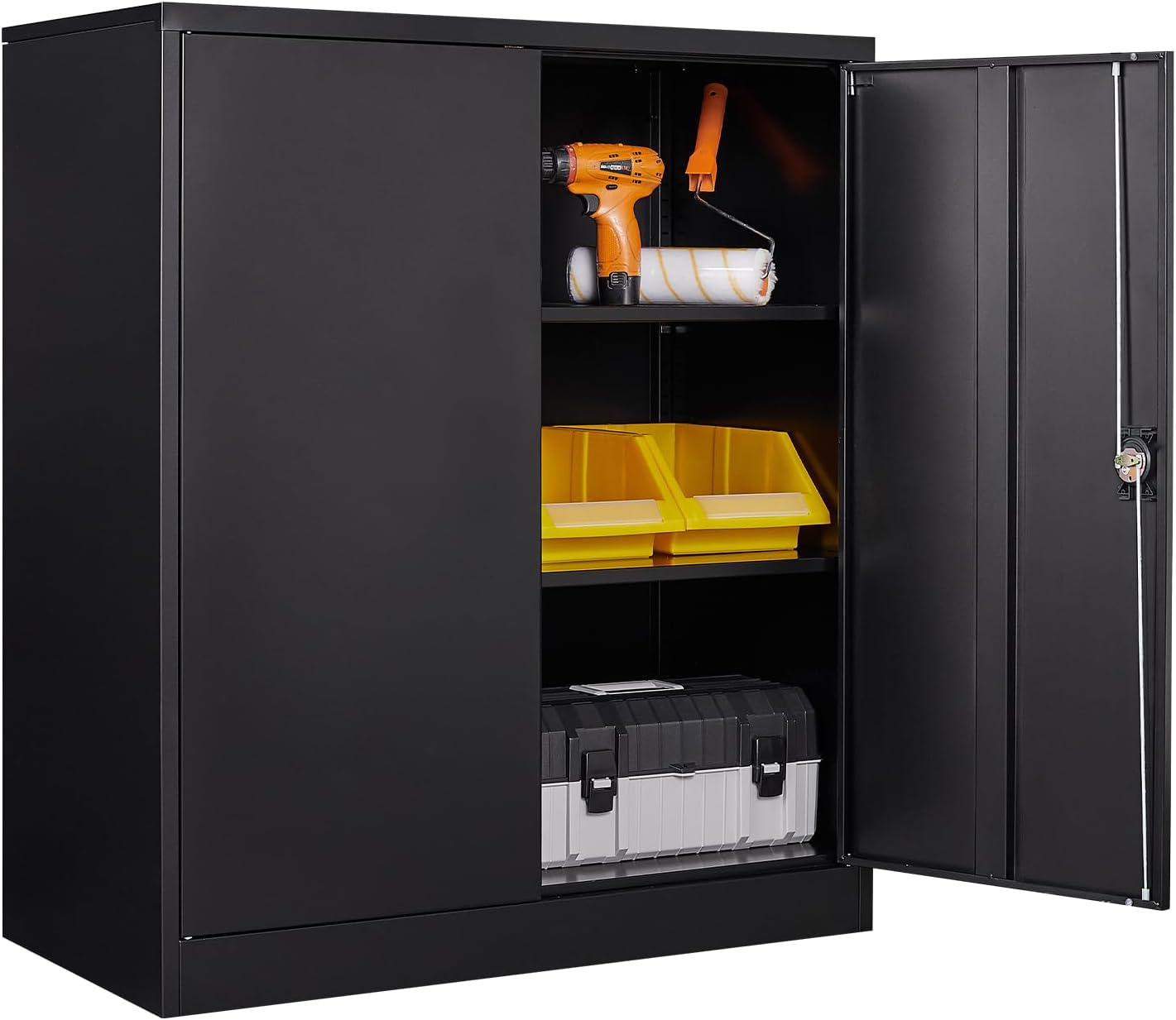 Metal Storage Cabinet, Lockable Storage Cabinet with 2 Doors and Shelves, Metal Cabinet with Lock, Small Lockable Metal Cabinet for Home Office(Black)