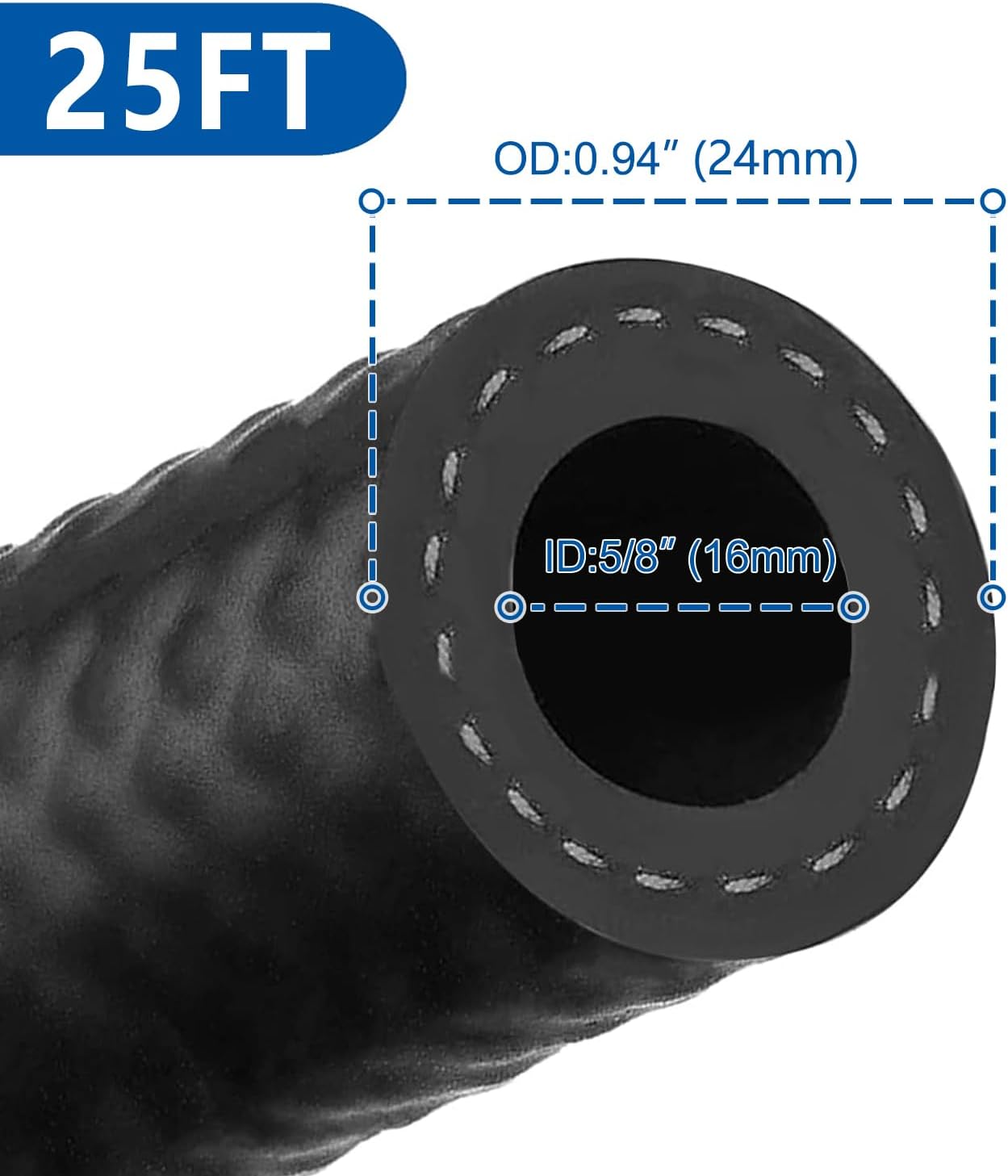 LokoCar Rubber Fuel Hose Line Push Lock 5/8" ID SAE 30R7 NBR 25ft 300PSI Black