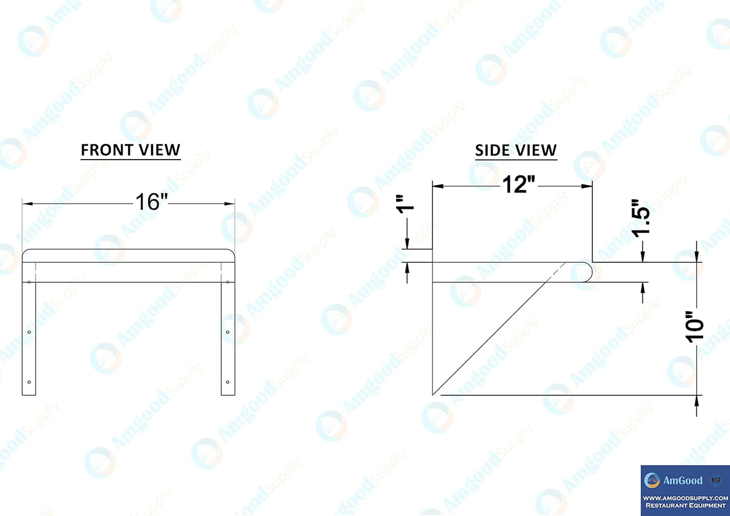 AmGood 12" X 16" Stainless Steel Wall Shelf | Metal Shelving | Garage, Laundry, Storage, Utility Room | Restaurant, Commercial Kitchen | NSF