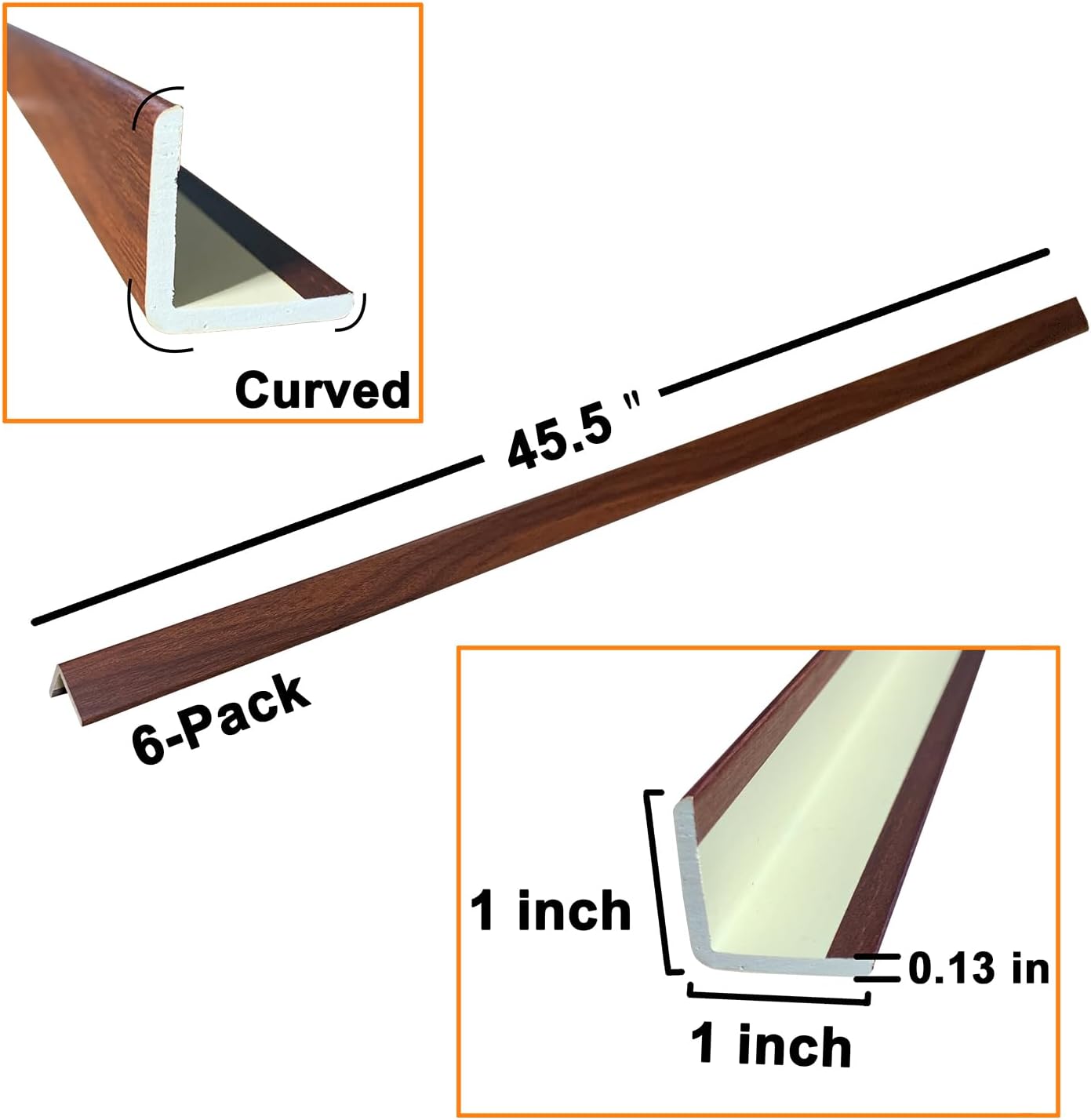 Wall Corner Protector 6PCS 45" Corner Molding Trim Black Wood Grain Corner Trim Decorative Strips for Door and Window Frames Mirror Edges Ceramic Tiles, and Wooden Wall Edges.