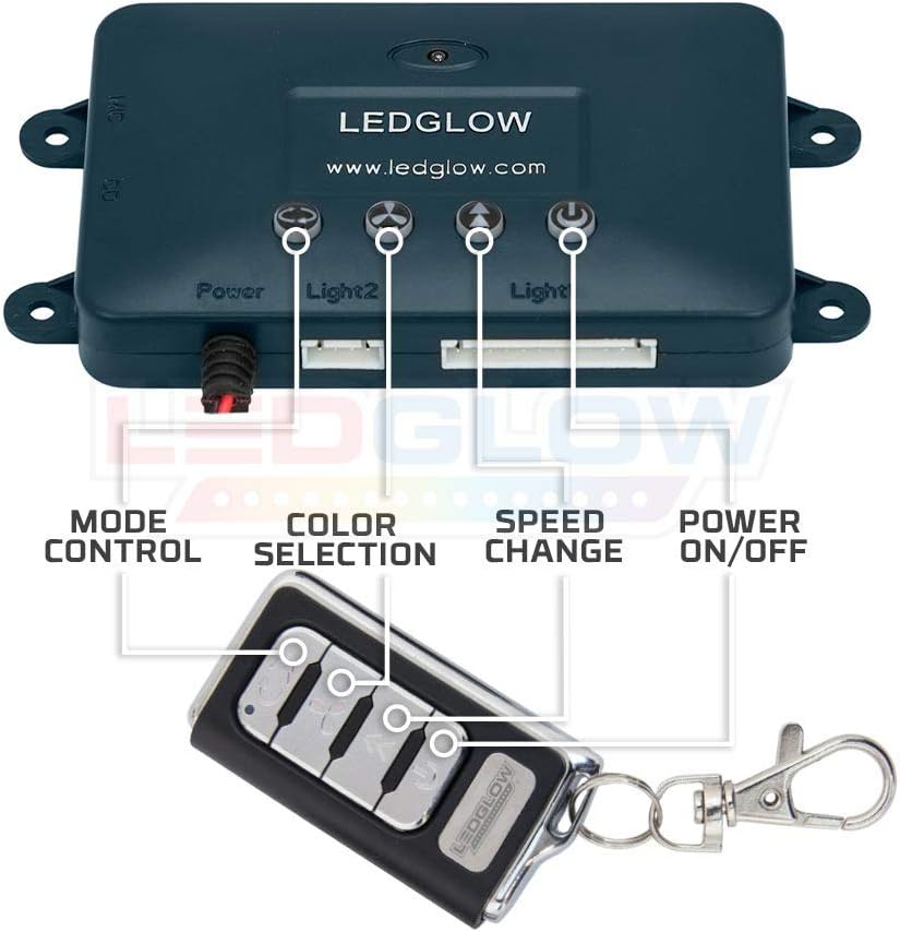 LEDGlow 4pc Million Color Multi-Color LED Underbody Underglow & 2pc Interior Footwell Accent Lighting Kit for Cars - 18 Solid Colors - 12 Unique Patterns - Music Mode - Includes Control Box & Remote