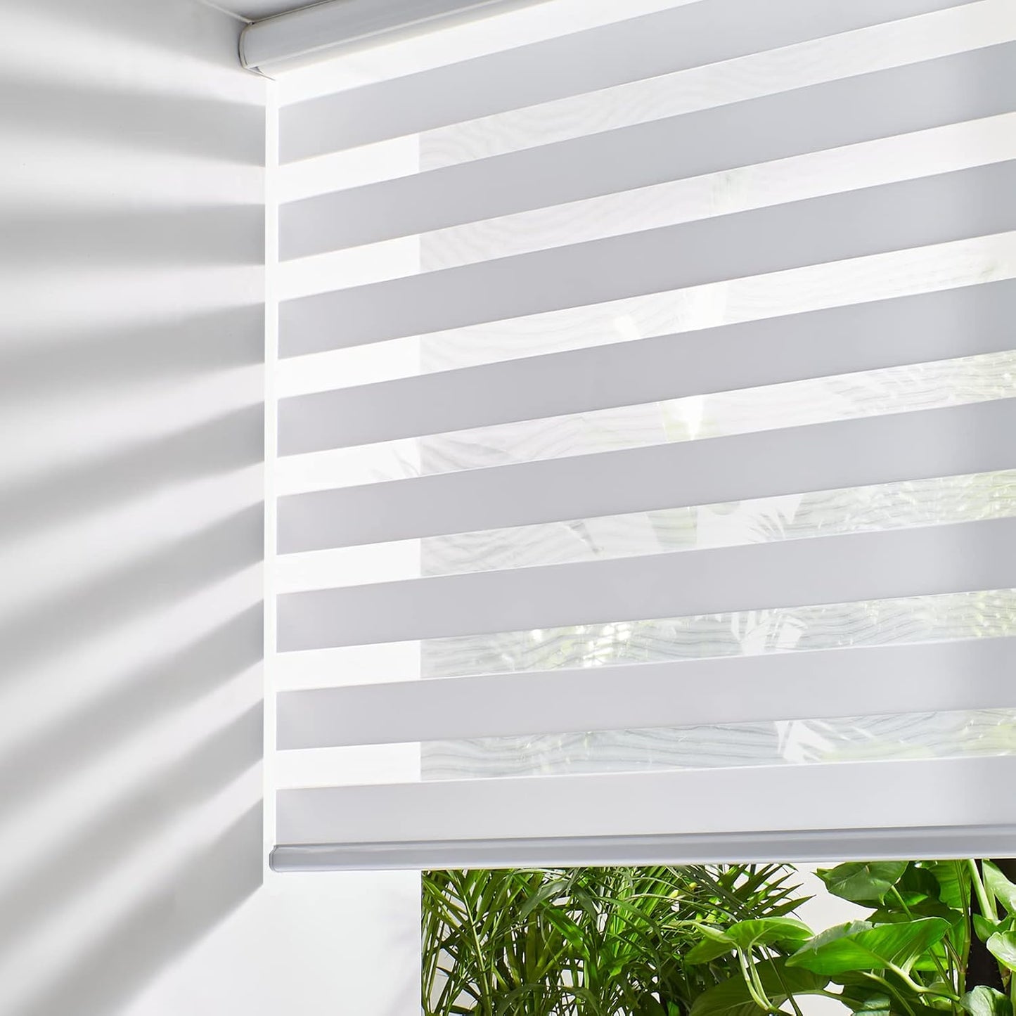 Persilux Cordless Zebra Blinds for Indoor Windows, Free-Stop Light Filtering Sheer Shades, Dual Layer for Day and Night, Roller Shades for Home (34.25" W X 47" H, White)