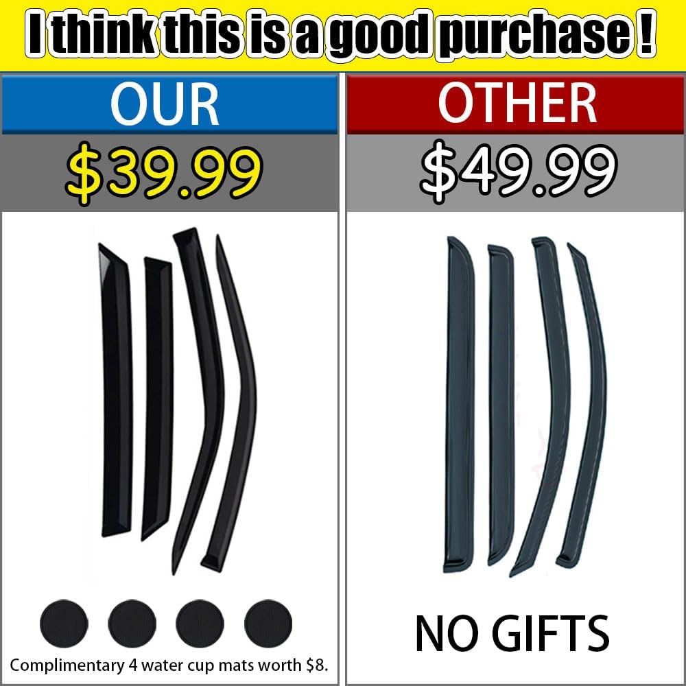 Rain Guards for Sienna 2021-2023, Tape-on Side Window Deflectors for Sienna, Window Visors for Cars, Car Accessories 4 Rain Guards ＆ 4 Car Coasters