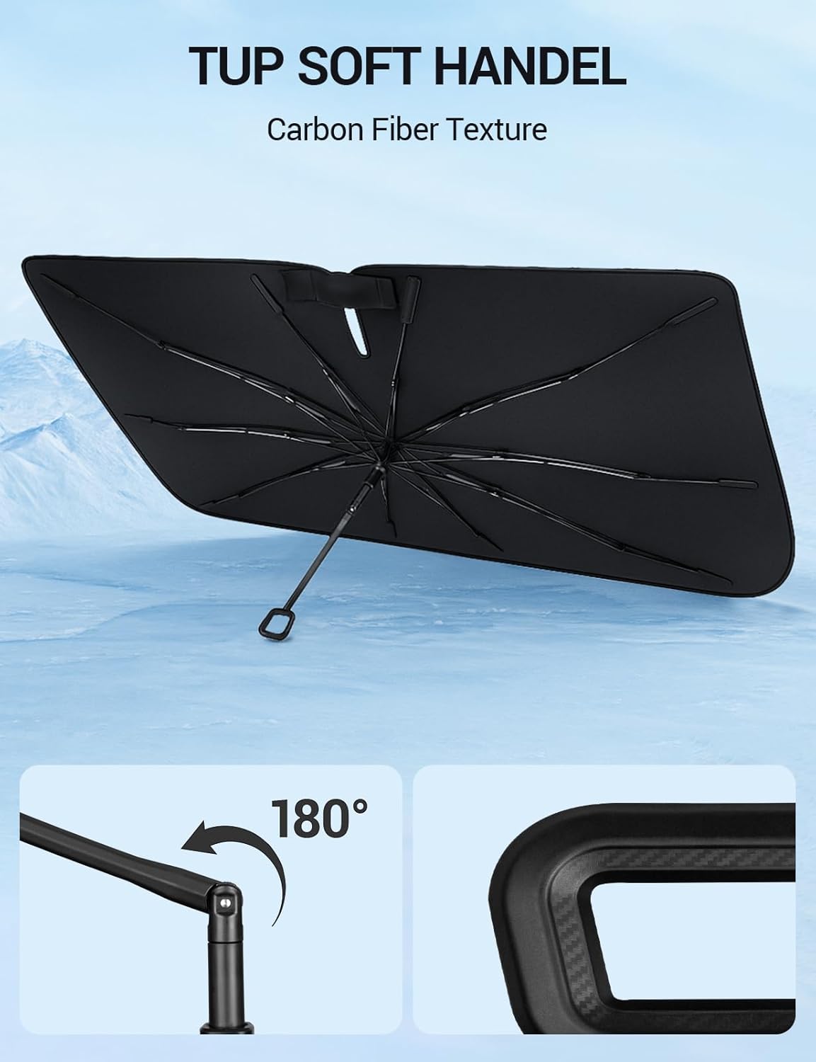 Proadsy Windshield Sun Shade Umbrella for Acura RDX 2019-2025 2026 Foldable Car Umbrella Sunshade with Soft TPU Handle Spring Structure Crystal Cooling Material Protect Car from Rays & Heat