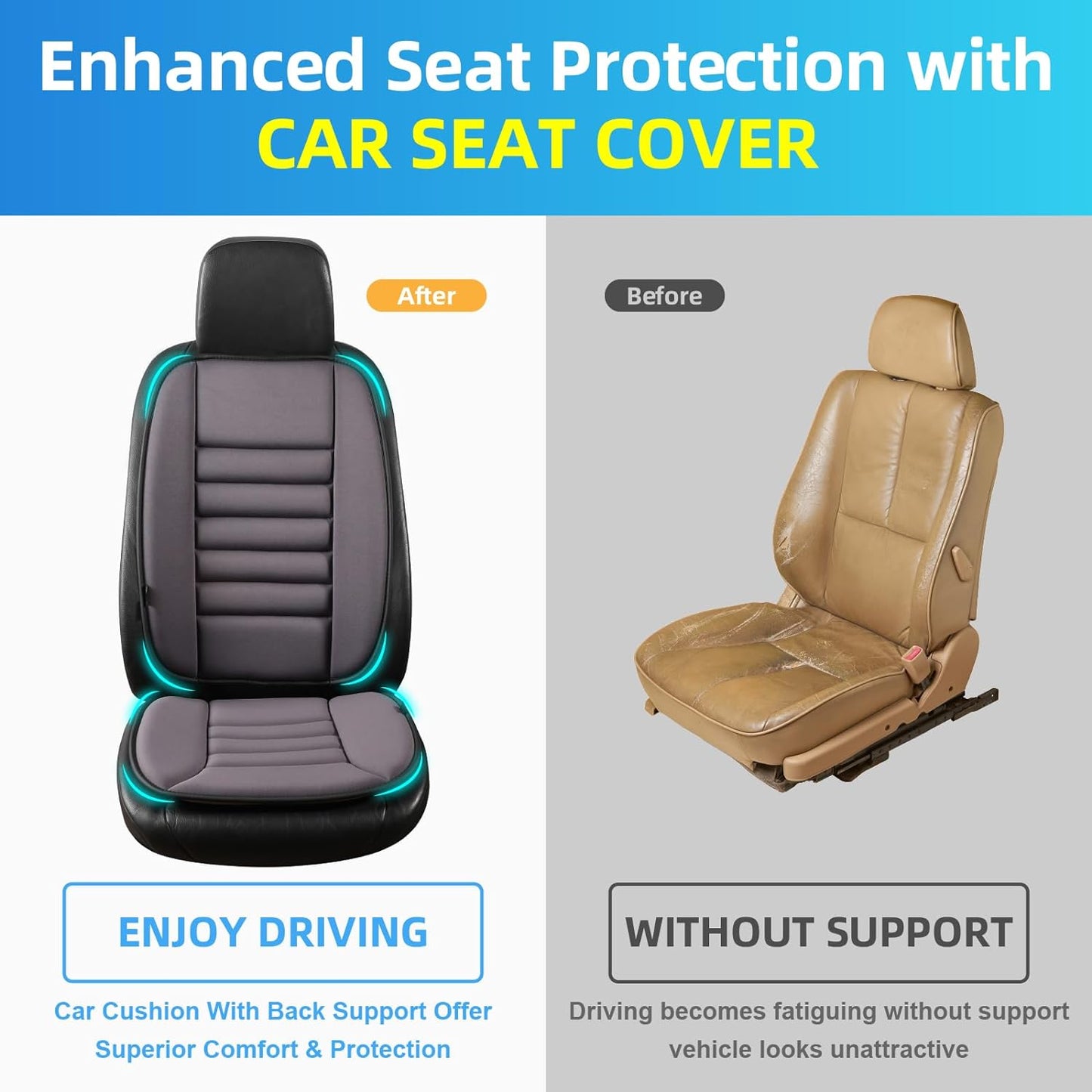 Car Seat Cushion with Back Support Pillow, Comfy Lumbar Support & Seat Cushion, Memory Foam Driving Pillow for Back-Sciatica Pain Relief, Auto Pad Suitable for Car, Truck, SUV - Dark Grey