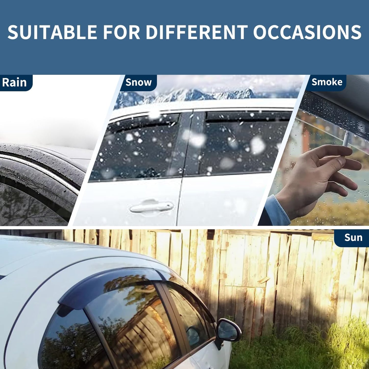 4PCS Rain Guards Window Visors Wind Deflector Fits for 1996-2000 Honda Civic 4-Door Sedan, Front & Rear Outside Mount Vent Shade Shield, 1996 1997 1998 1999 2000