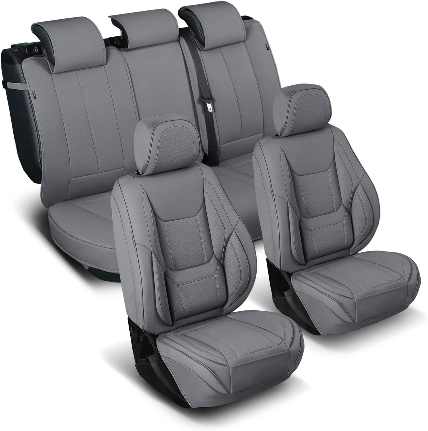 Coverland Custom Car Seat Covers Compatible with 2019-2025 RAM 1500 Crew Cab - Premium Leather Non-Slip Memory Foam Waterproof Cover Interior Protector Full Set-Dark Gray [See Size Chart-Size X122]