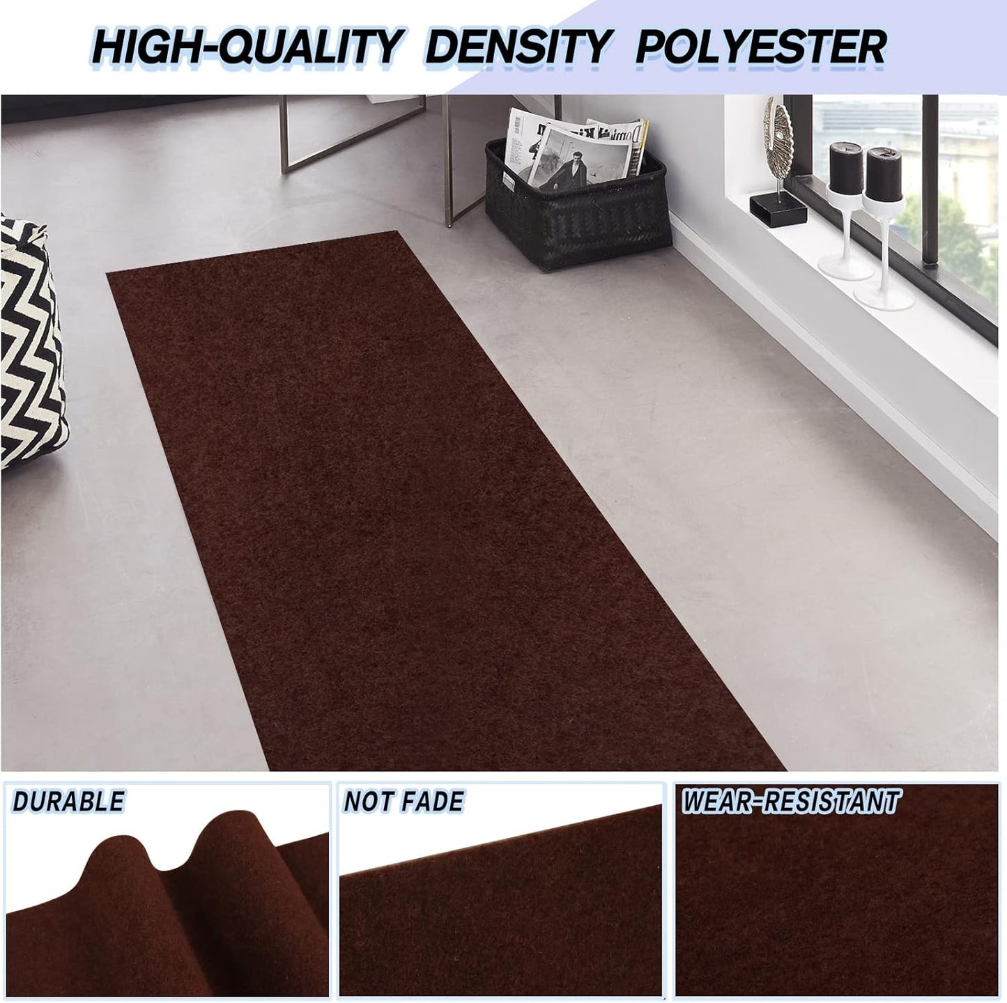 Custom Size Backed Non-Slip Area Rugs Runner, Easy Clean, Waterproof Runner Rugs for Hallway Entryway, Kitchen, Laundry, 3FT x 44FT, Brown