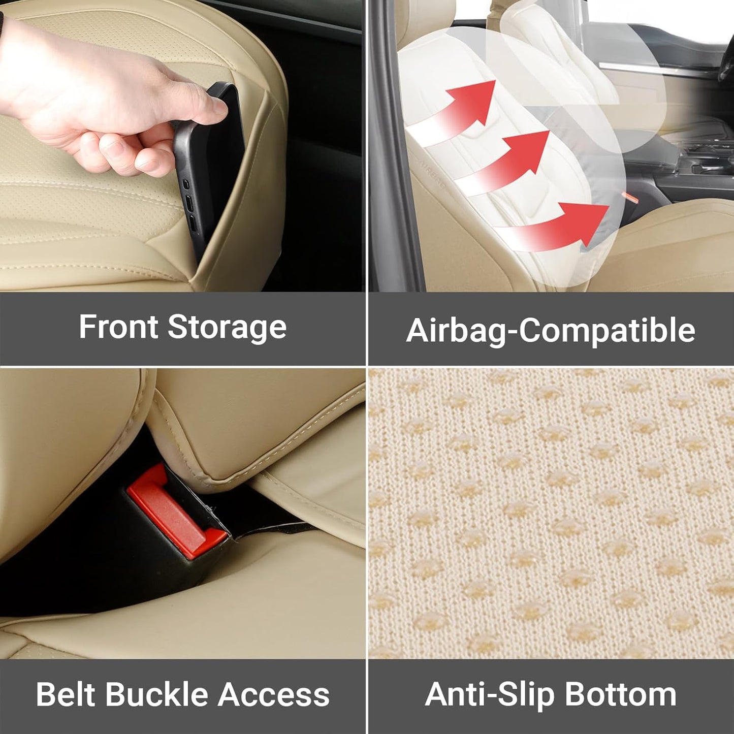 Coverland Custom Car Seat Covers Compatible with Silverado 2500HD, Ram 3500 - Premium Leather Non-Slip Memory Foam Waterproof Custom Interior Protector Full Set-Beige [See Size Chart-Size X138]