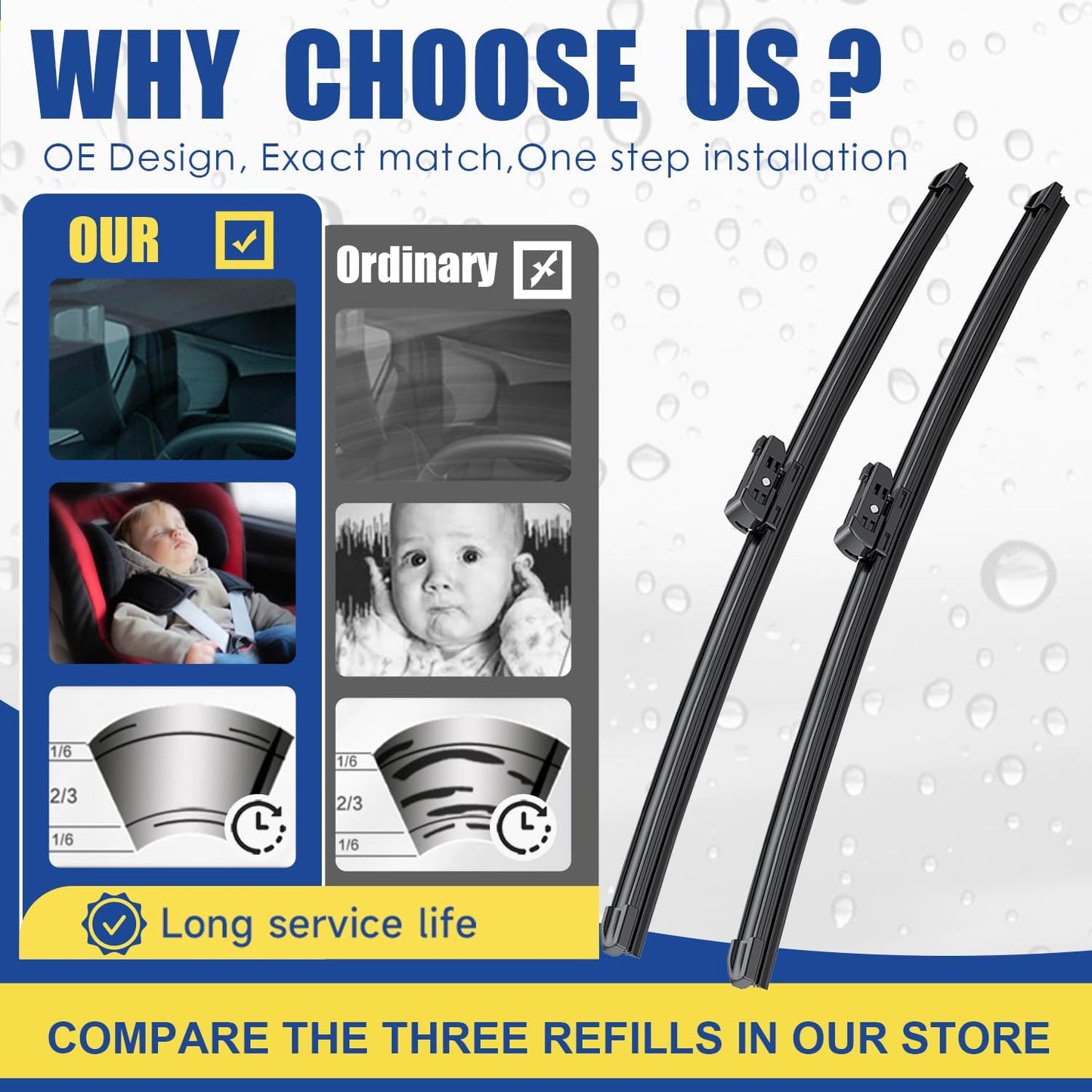 3 wipers Factory Replacement For GMC Terrain Chevy Equinox 2010-2017 Original Equipment Windshield Wiper Blades Set - 24"+17"+13" (Set of 3) Top Lock