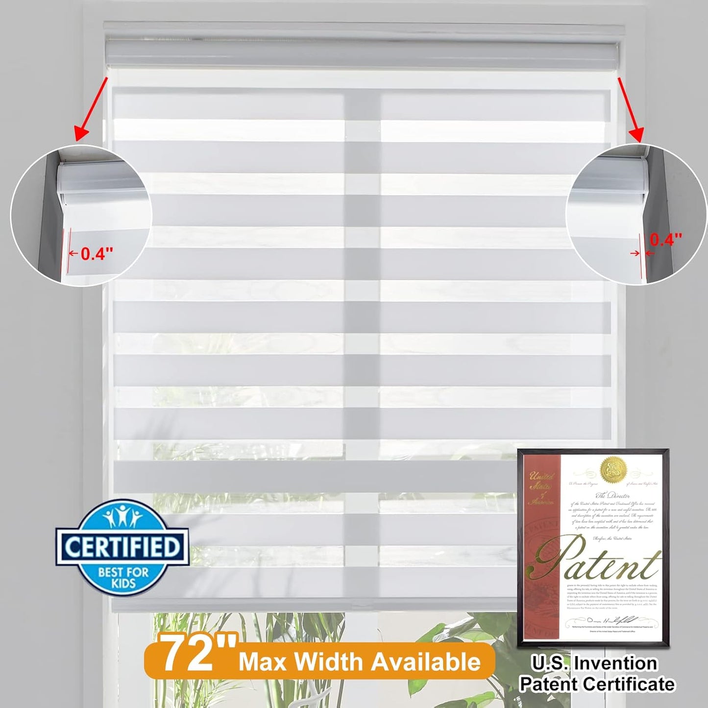 Persilux Cordless Zebra Blinds for Indoor Windows, Free-Stop Cordless, Light Filtering Sheer Shades Dual Layer for Day and Night, Roller Shades for Home (34.5" W X 47" H, White)