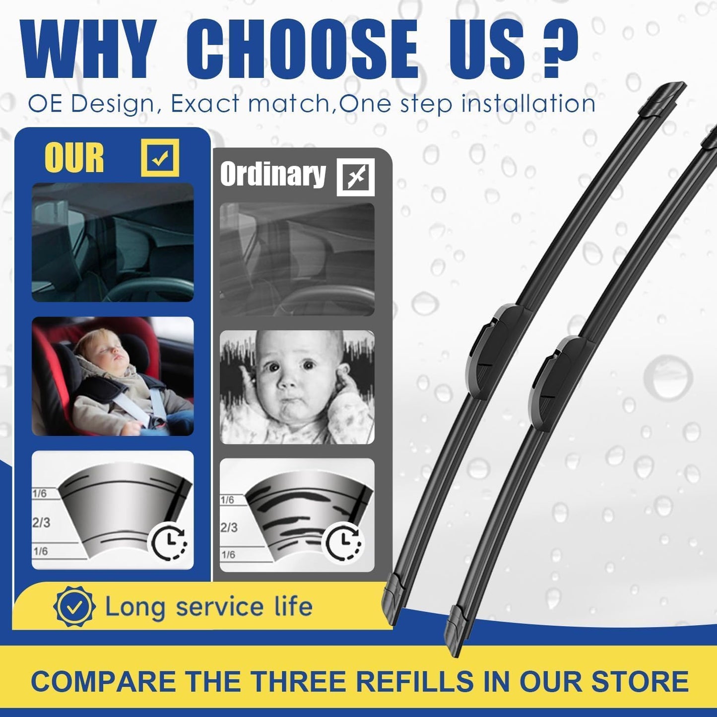 3 wipers Replacement for 2012 2013 2014 2015 2016 Subaru Impreza Original Equipment Windshield Wiper Blades Set 26"+16"+12" (Set of 3) U/J HOOK