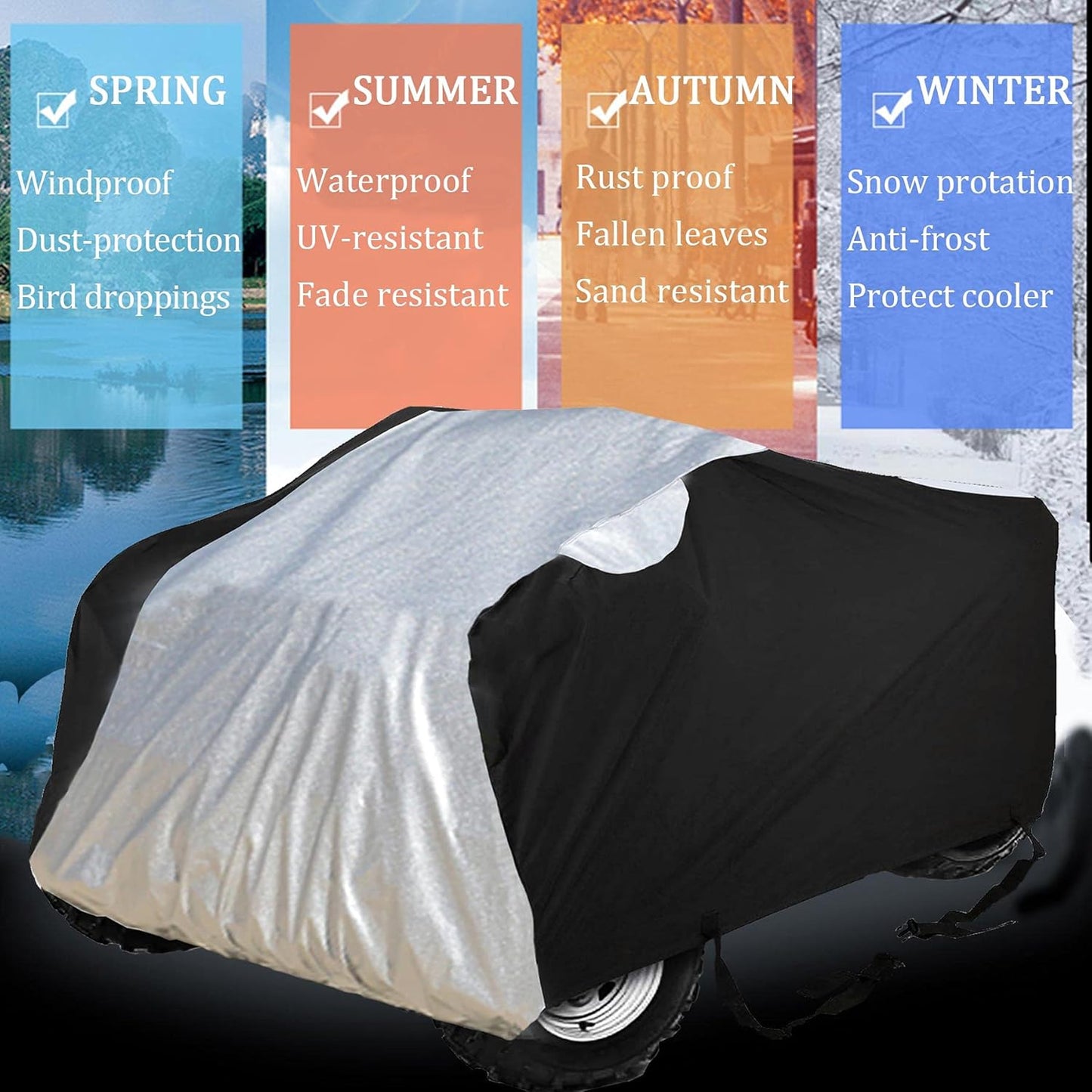 ATV Cover All Weather Outdoor Protection, Heavy Duty 420D Waterproof Oxford Fabric, Quad Bike ATV Cover, XXXL 101inchs Universal Fit, 4 Wheeler Cover fit Polaris Suzuki Arctic Cat