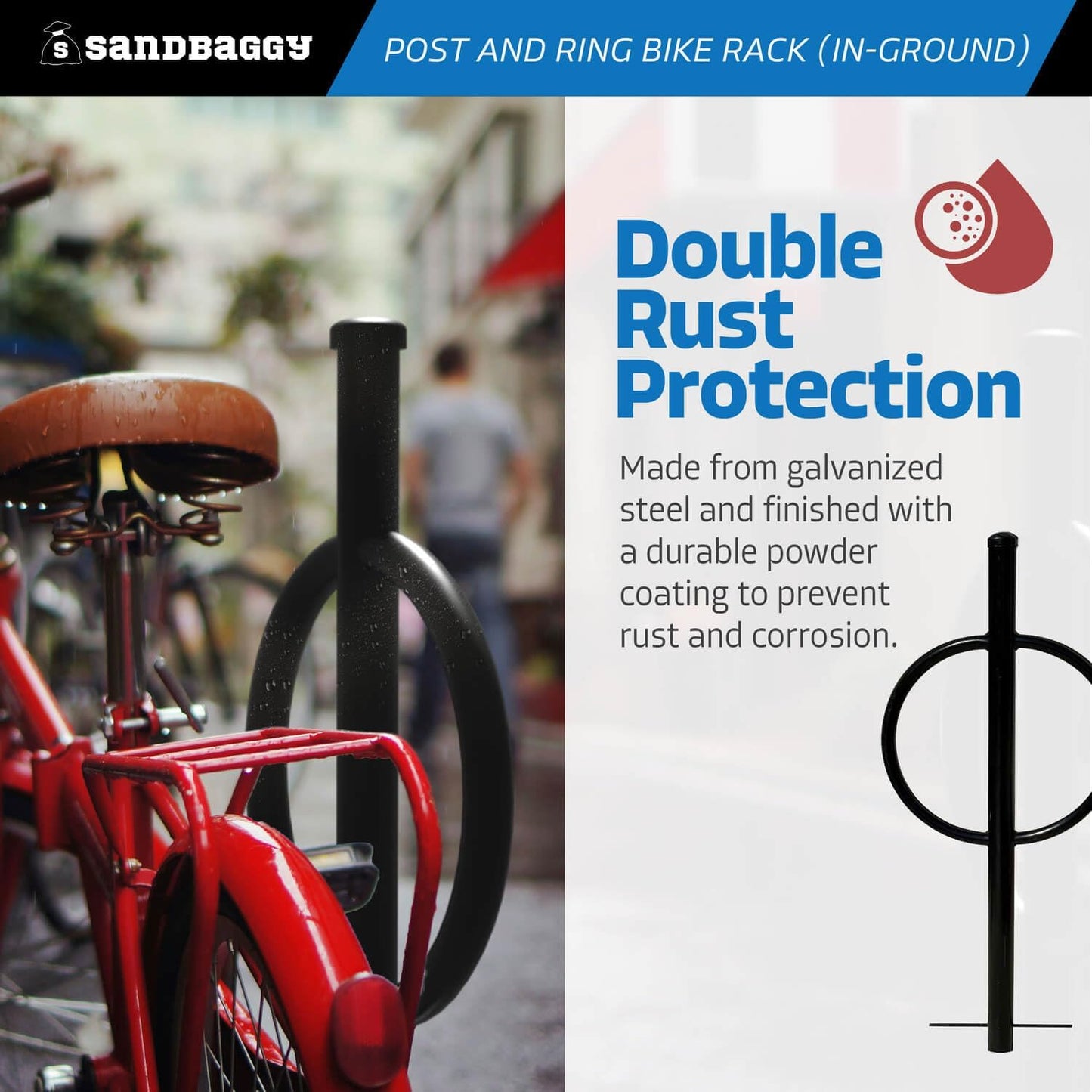 Sandbaggy Post and Ring Rack - In Ground - Commercial Outdoor Bike Parking & Storage Racks (Blue, 10)