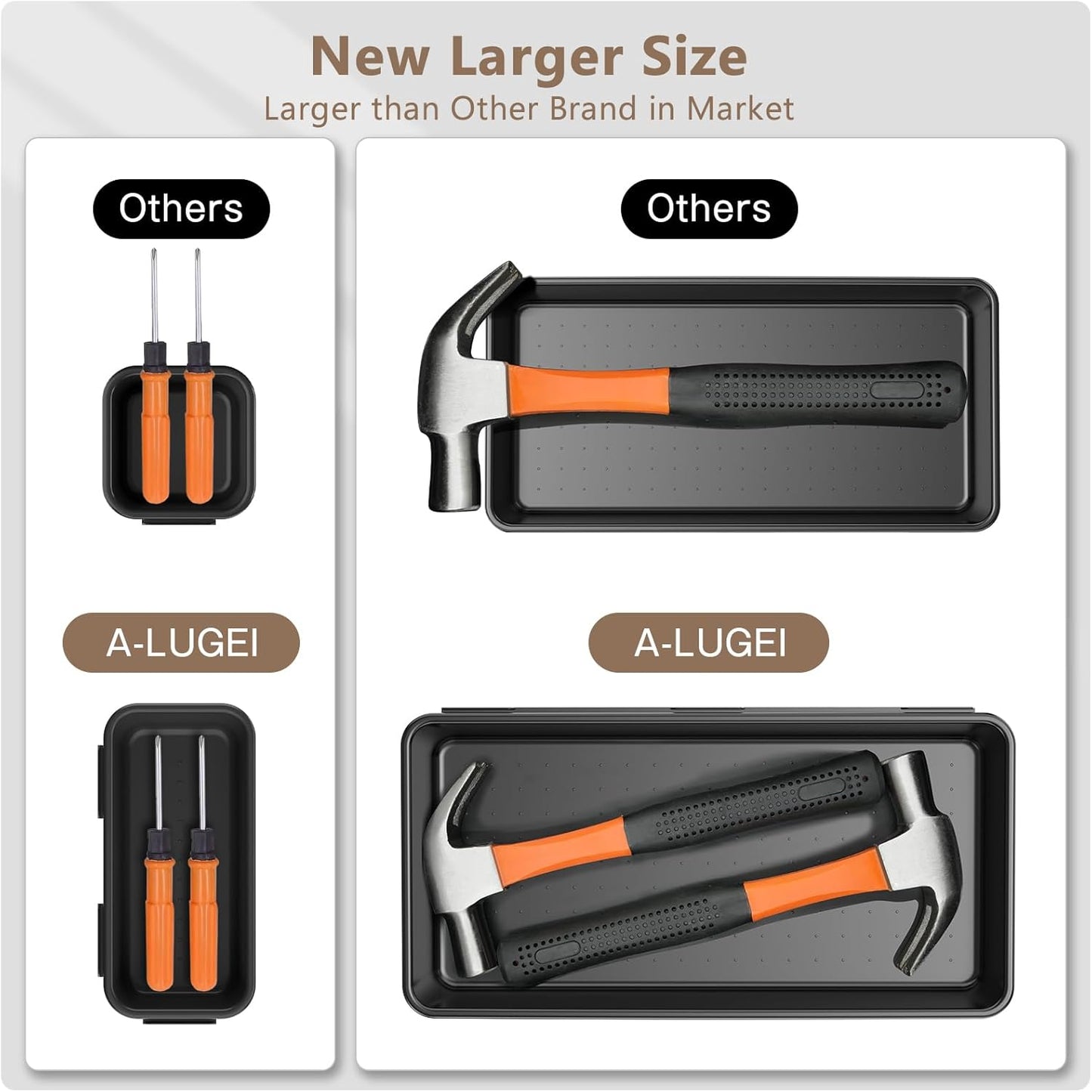 【More Larger Size】A-LUGEI【69Pcs】【5 Size】 Tool Box Organizer Tray Divider Set, 【Black】 Desk Drawer Organizer, Garage Organization and Storage Toolbox for Rolling Tool Chest Cart Cabinet WorkBench Parts
