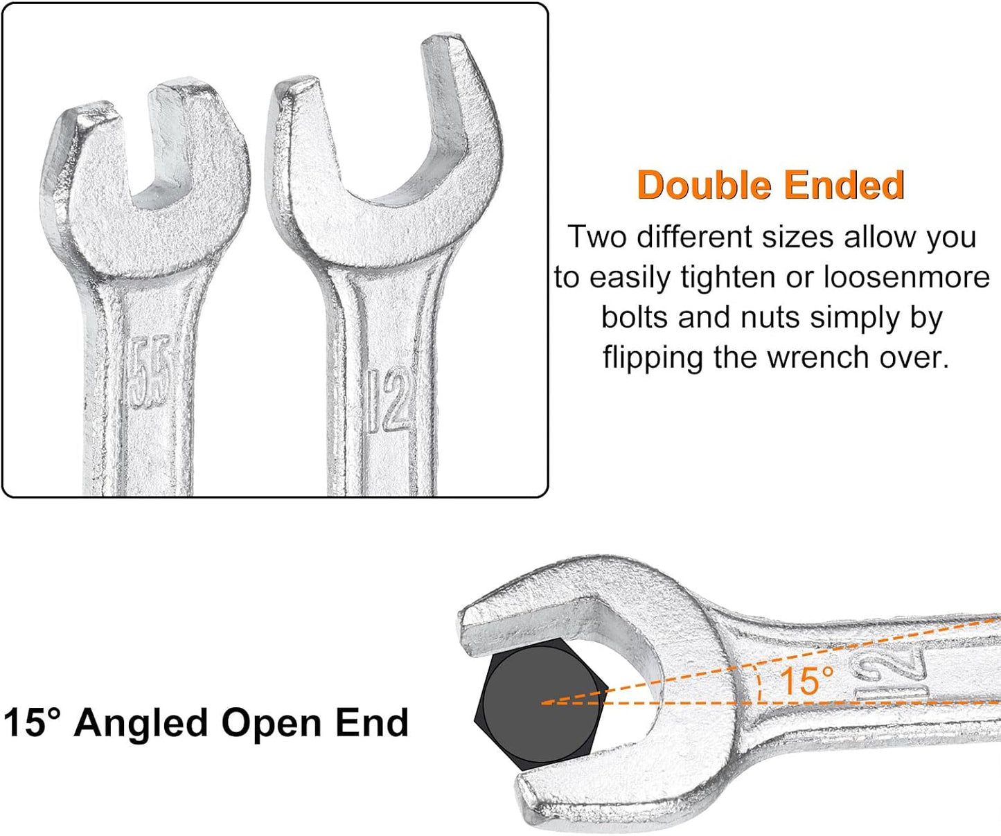 HARFINGTON 2pcs Double Open End Wrench 22mm x 24mm Metric 15 Degree Offset Angle Small Flat Head Wrench Galvanizing Open Ended Spanner for Automotive Repair Furniture Assembly