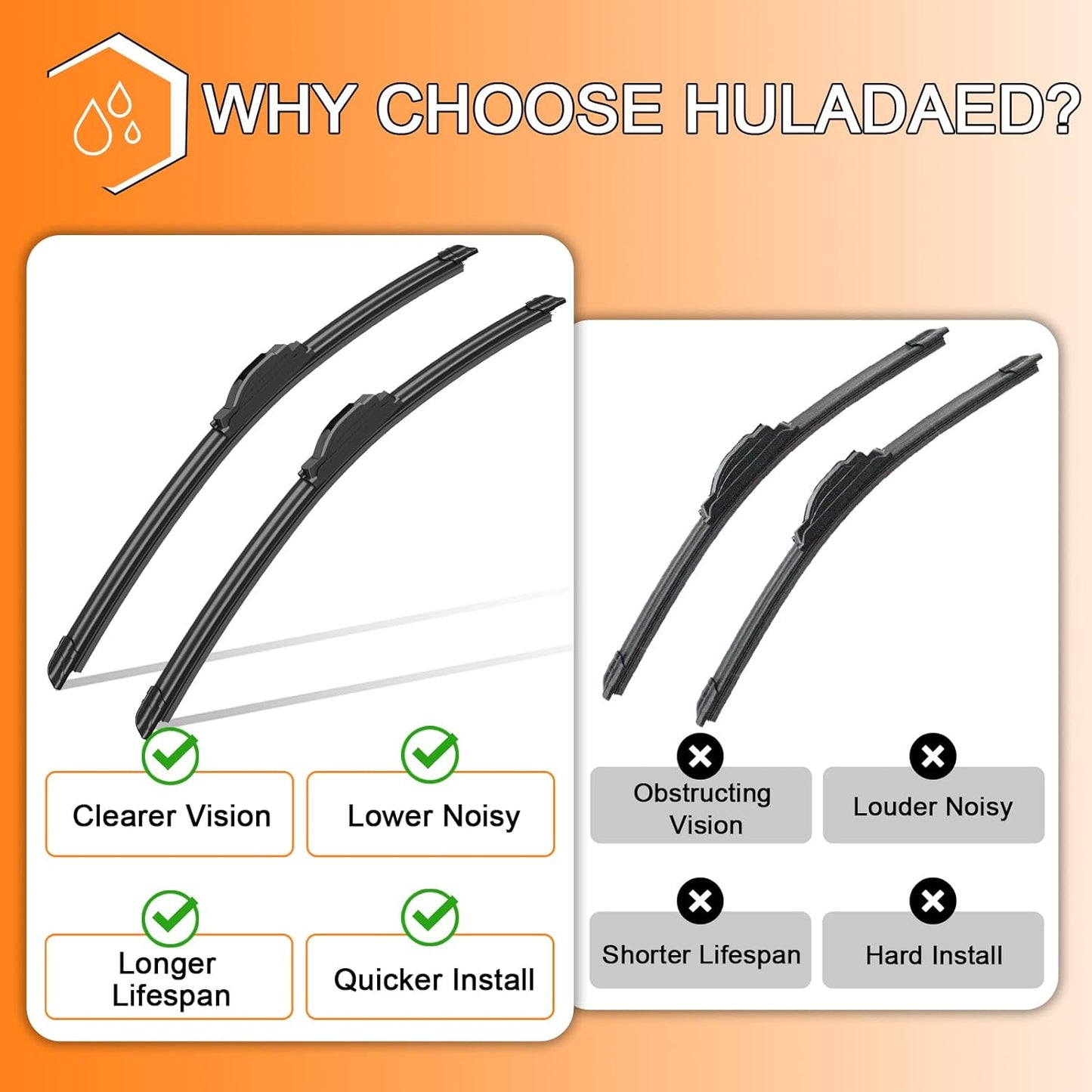 HULADAED® 26''+17''+14'' Windshield Wipers Replacement for Mazda CX-9 CX9 2016-2007,Silicone Front Rear Wiper blades for MY Car-All Weather & Quiet(3 PACK)