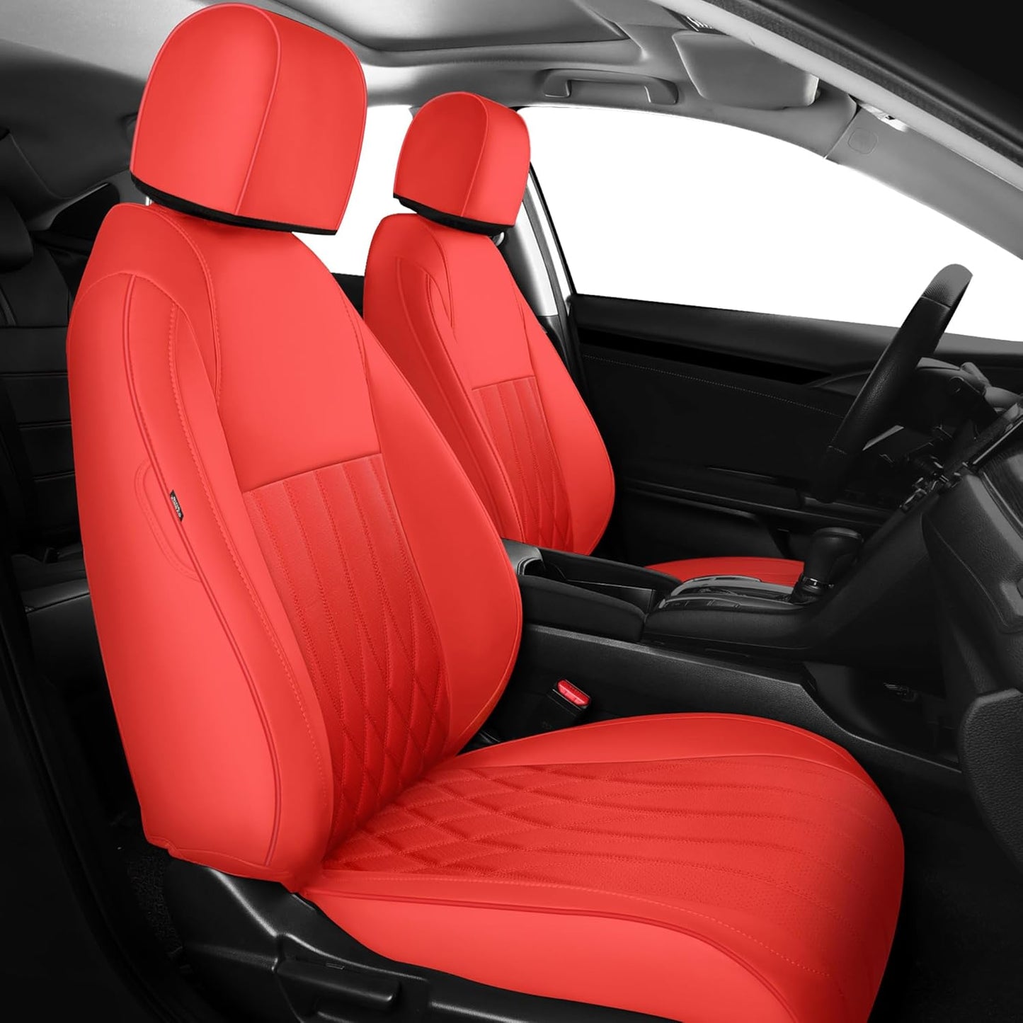 Seat Covers for Honda Civic Sedan LX 2016 2017 2018 2019 2020 2021, Faux Leather Car Seats Cover Full Set (Rear Row Solid & No Folding Backrest)-RED