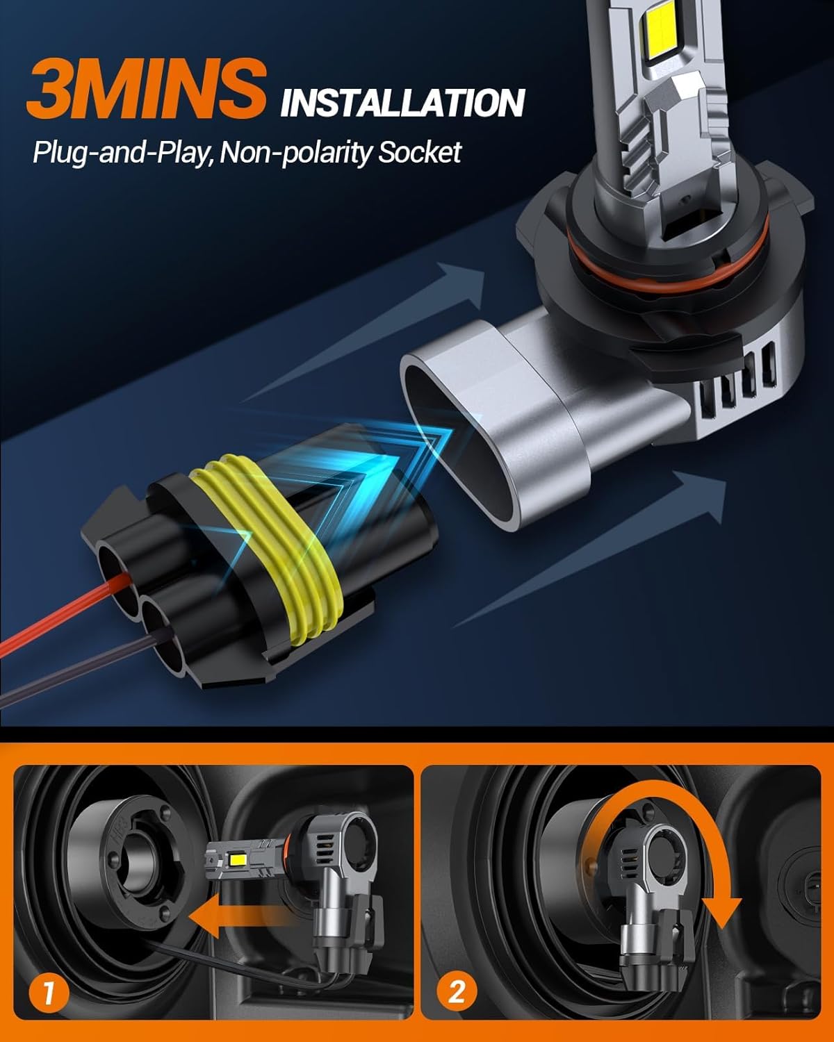 SEALIGHT H4 Fog Bulb 40000LM 6500K Cool White 52W High Power Error-Free, H4/9003 Bulbs For Powersports 1:1 Stock Bulbs Size, 2 Pack