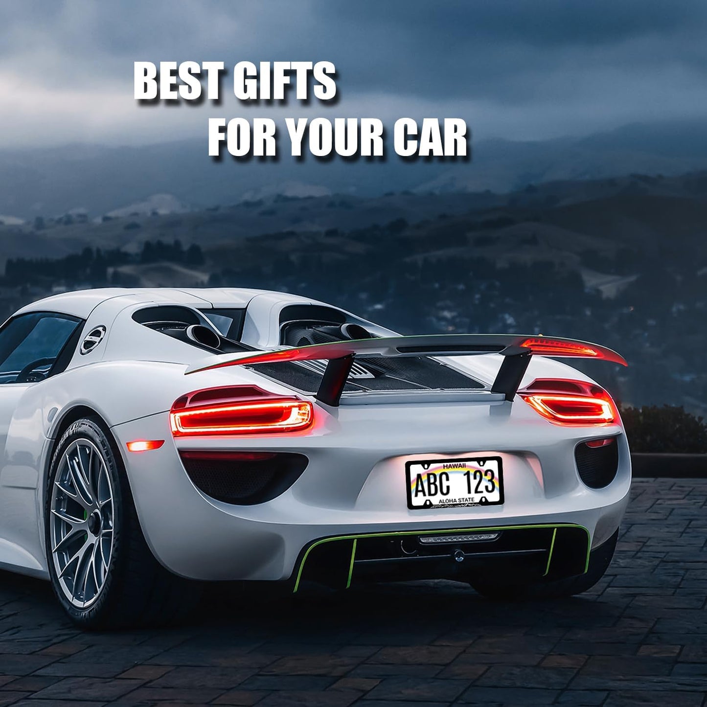 Mountain License Plate Frame Mountain License Plate Holder Stainless Steel Black Funny License Plate for USA Canada 6.3" X 12.3" with 4 Holes and Screws