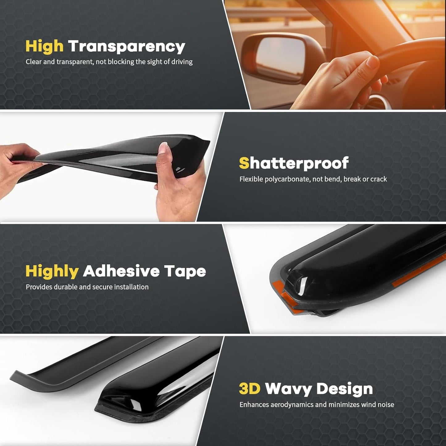 Window Visor Fit for GMC Terrain 2018-2024, in Channel Window Rain Guards, Smoke Tinted Vent Window Visors, Vent Shade Shield, 2018 2019 2020 2021 2022 2023 2024, 4pcs