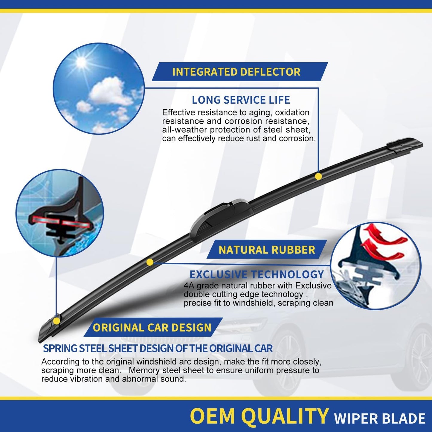 3 wipers Replacement for Saturn xA 2004-2006/Mitsubishi Mirage 2014-2020/Toyota RAV4 2006-2012, Windshield Wiper Blades Original Equipment Replacement - 24"+16"+12" (Set of 3) U&J HOOK