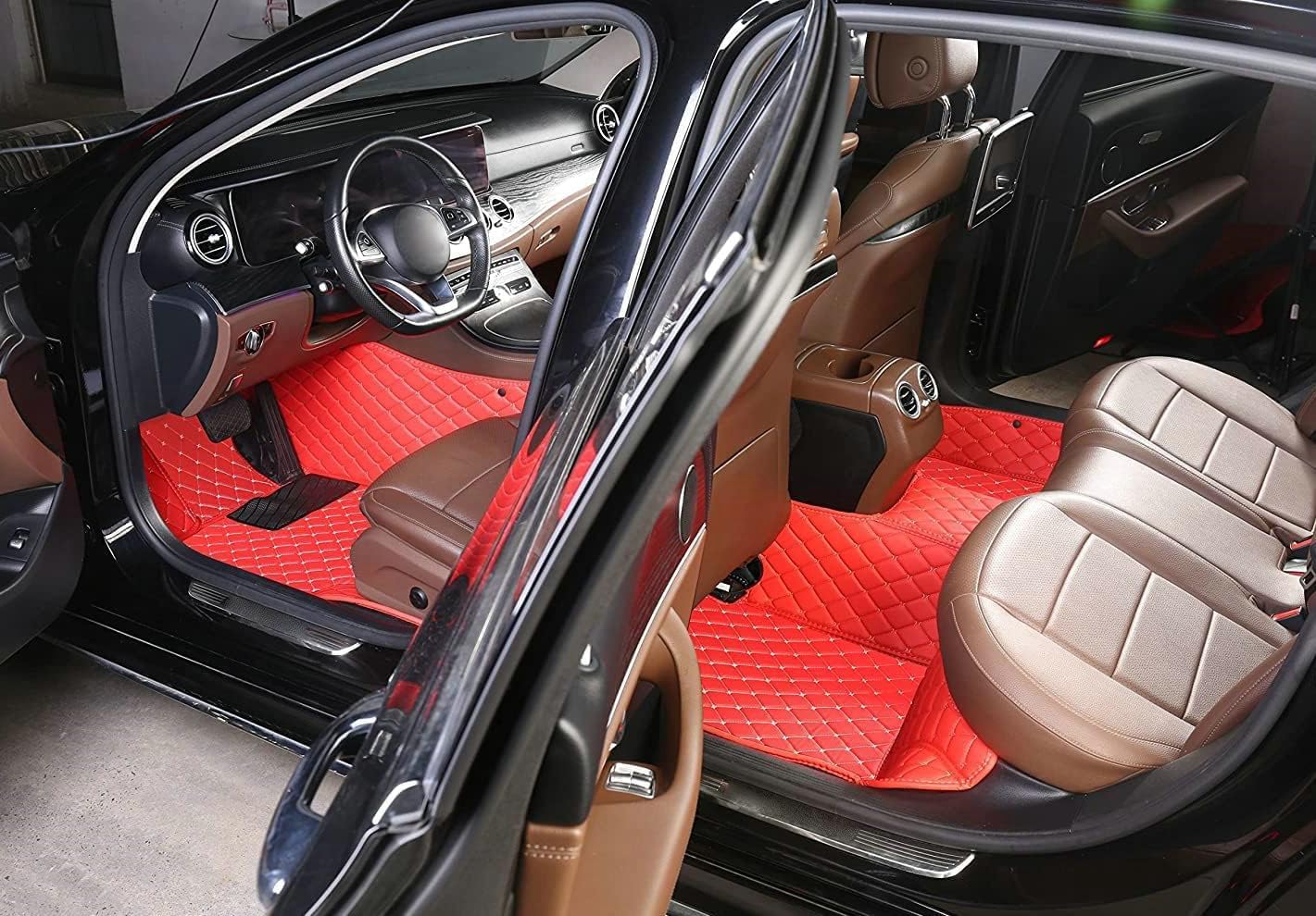 Custom Artificial Leather Waterproof All-Weather Car Floor Mats Fit for 99% Sedan SUV Sports Car Vehicle Car Mat (Black White bar)