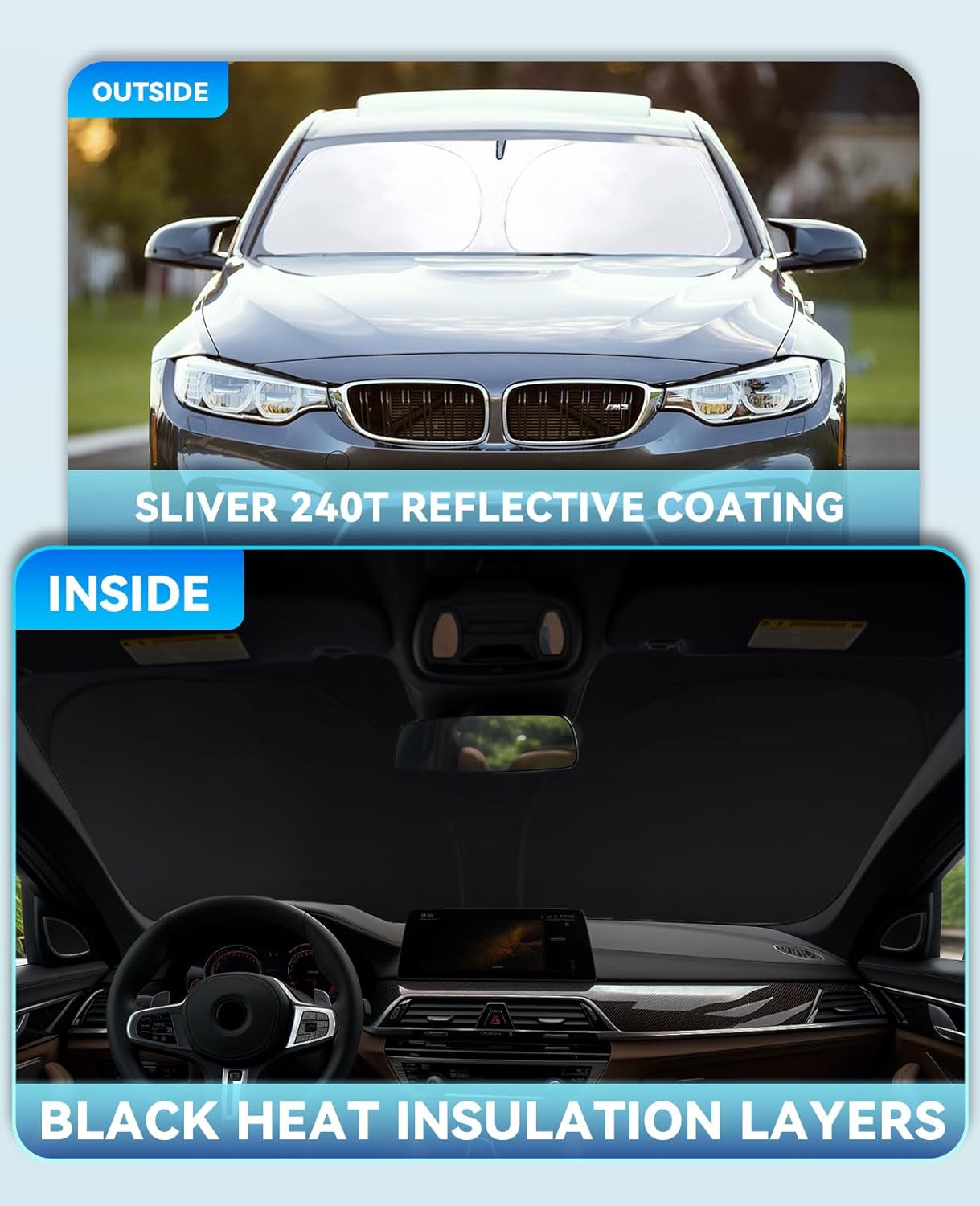 Sun Shade Sunshade for 2021-2023 2024 2025 BMW 4 Series M4 i4 440i 430i 428i 435i 420i Front Windshield Cover, Custom Fit 4 Series Sun Visor Window Shield Blocks UV Rays Car Accessories