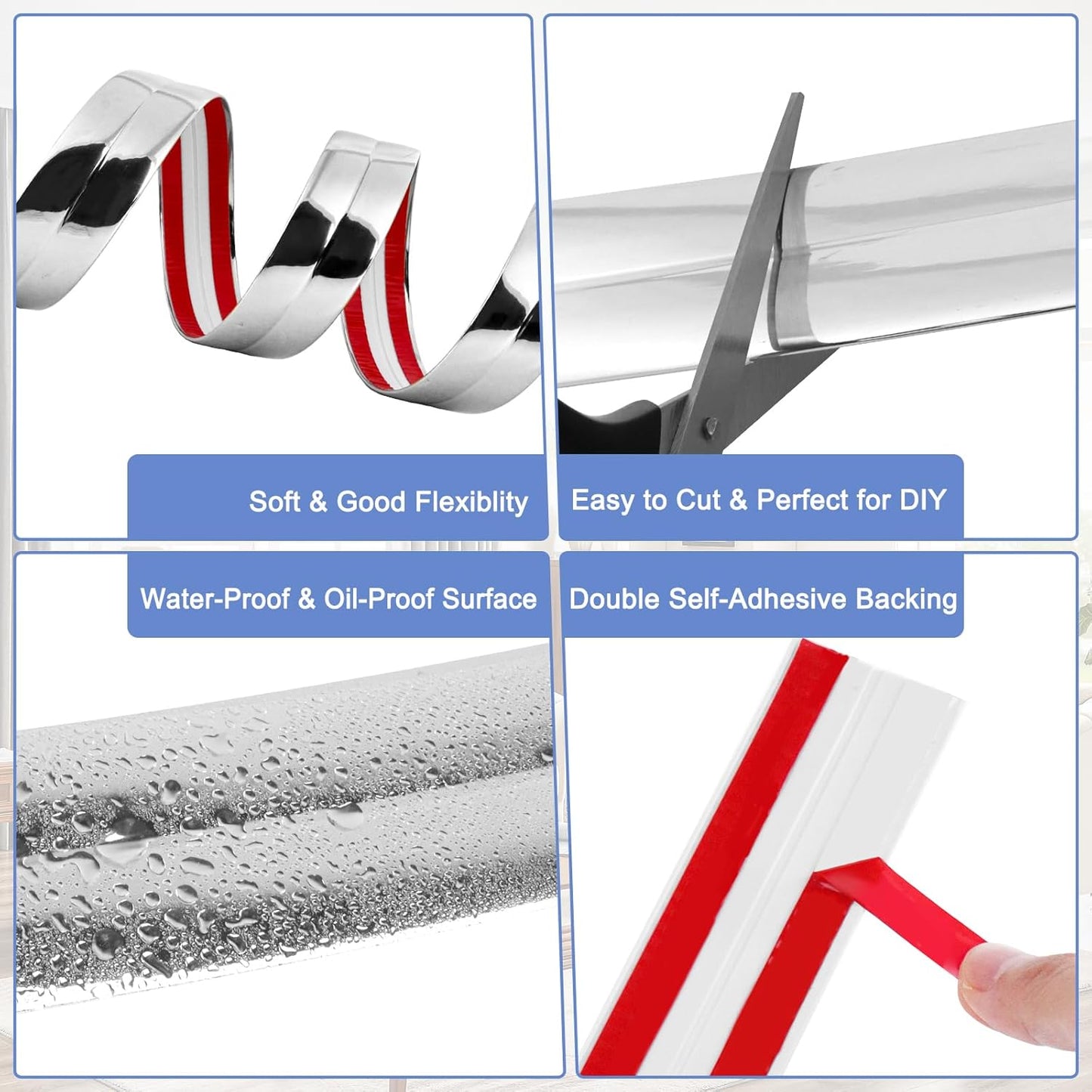 Wall Corner Protector Moulding Trim Peel and Stick Wall Corner Guards Trim Flexible Self Adhesive Edge Protector Moulding, 1.6 in x 40 Ft, Silver