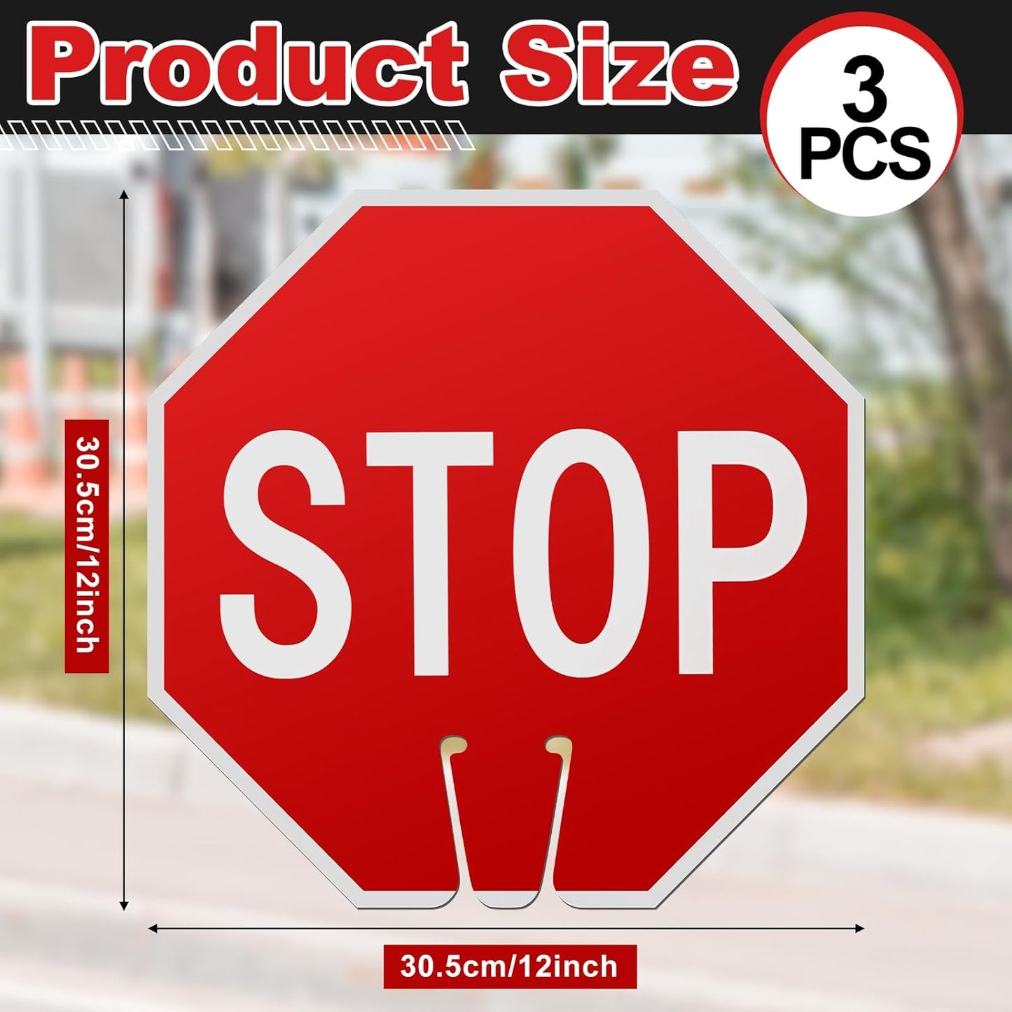 Geetery 3 Pcs Stop Signs 12 x 12 Inches PVC Traffic Cones Top Warning Signs Double Sided for Street Road Barricade Outdoor Weather Resistant Construction