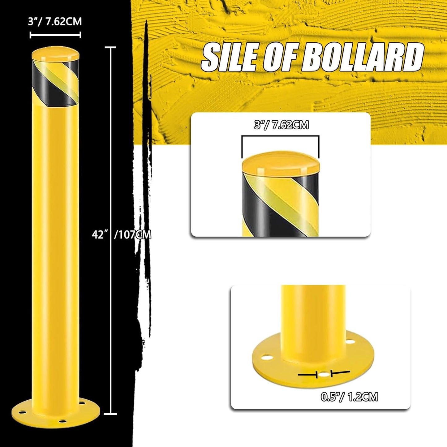 Safety Bollard Post, Steel Bollards,Parking Bollard, Yellow Powder Coated Safety Parking Barrier Post, for Traffic Sensitive Areas (4, 42"H*3"D)