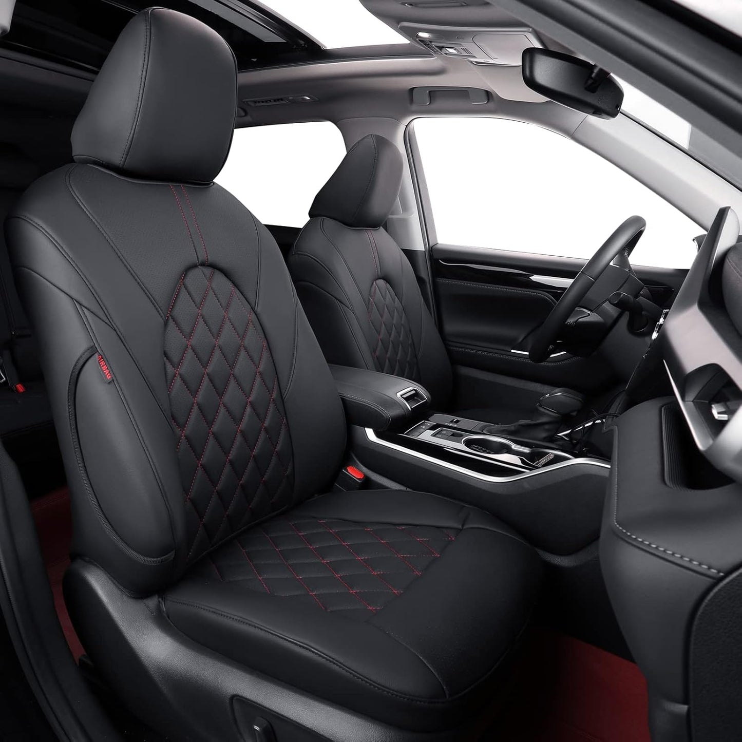 coverdream Custom Seat Covers Compatible with Select Toyota Camry XLE, XSE, XLE V6, XSE V6 2018 2019 2020 2021 2022 2023 Models - Leatherette (Black/Red,Full Set)