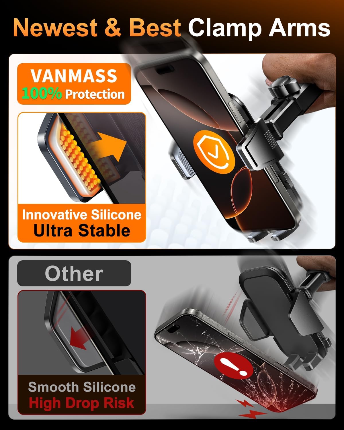 VANMASS 2025 True Upgrade [85+LBS] Phone Holders for Your Car [Strongest Suction & Clip] Cell Phone Mount Dashboard Windshield Vent Stand Cradle for iPhone 16 Pro Max 15 14 13 Android, Silver