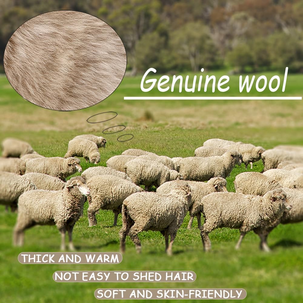 Genuine Wool Car Seat Cushion Comfort Style，Adorable Sheep Shaped Cushion for Car Seats & Chairs Natural Cute Wool Seat Soft Cover Universal Fit (1PC) (Light Brown)
