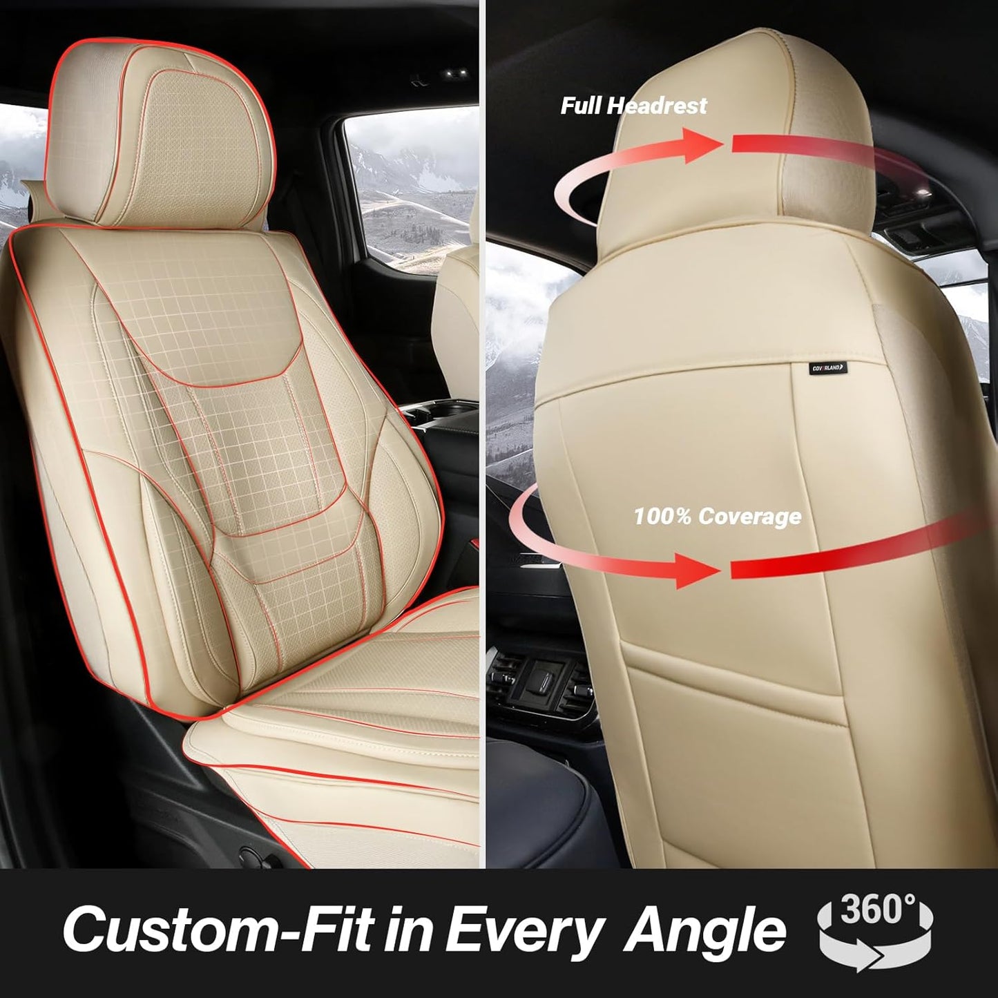 Coverland Custom Car Seat Covers Compatible with 2019-2025 RAM 2500 Crew Cab - Premium Leather Non-Slip Memory Foam Waterproof Cover Interior Protector Full Set-Beige [See Size Chart-Size X129]