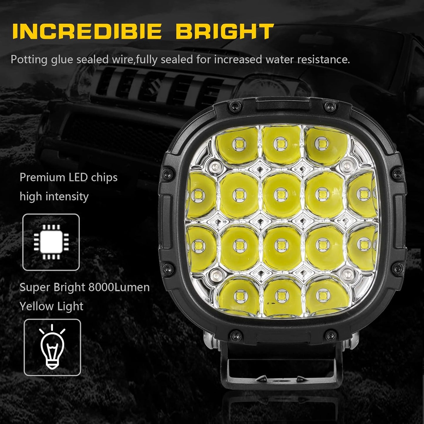 BIGLION.X 4 Inch Pair 160W Round LED Offroad Lights Super Bright Driving Offroad Pod Lights Fog Lights Work Light Bumper Light Pods with Amber Covers Wiring Harness for Pickup Trucks SUV UTV ATV