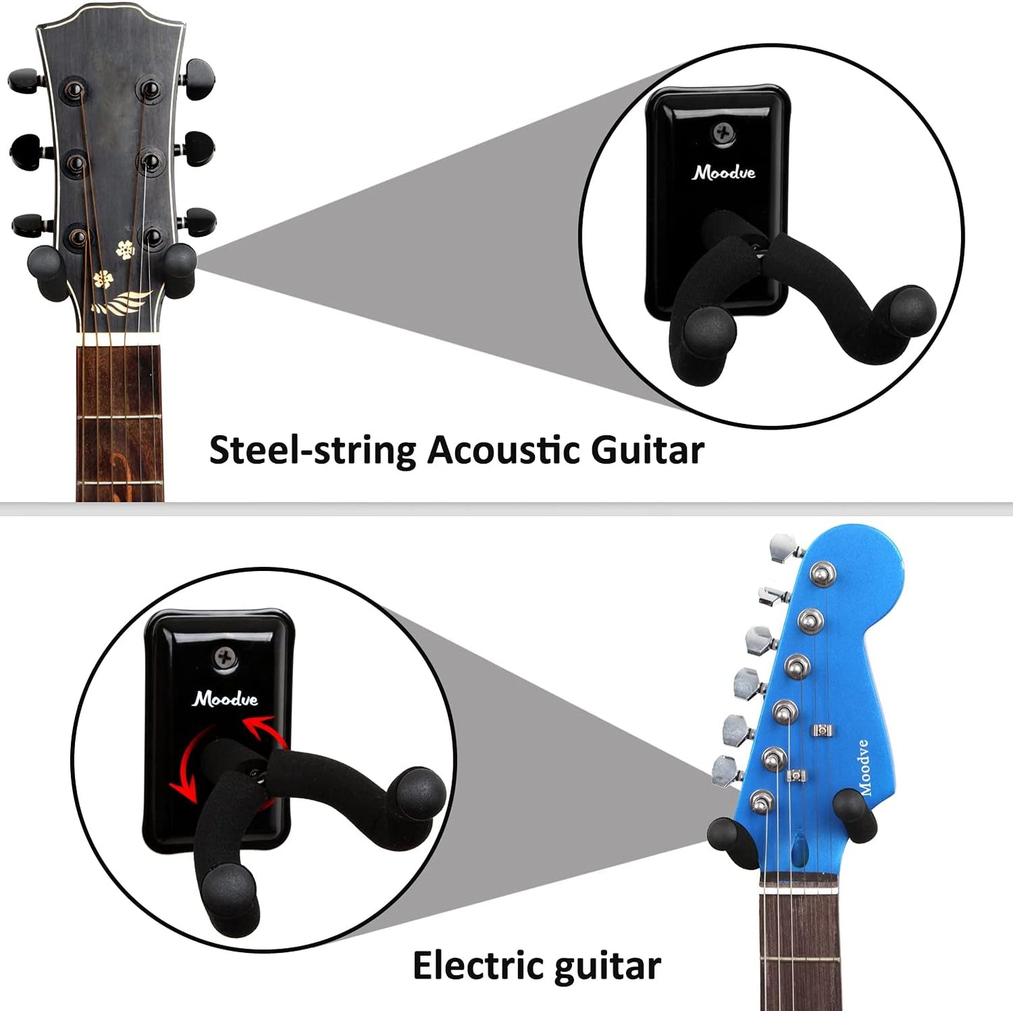 Guitar Wall Mount Hanger, 4-Pack Real Hardwood Guitar Hanger for Wall, Guitar Hook Holder Stand for Bass Electric Acoustic Guitar Ukulele (Black Metal)