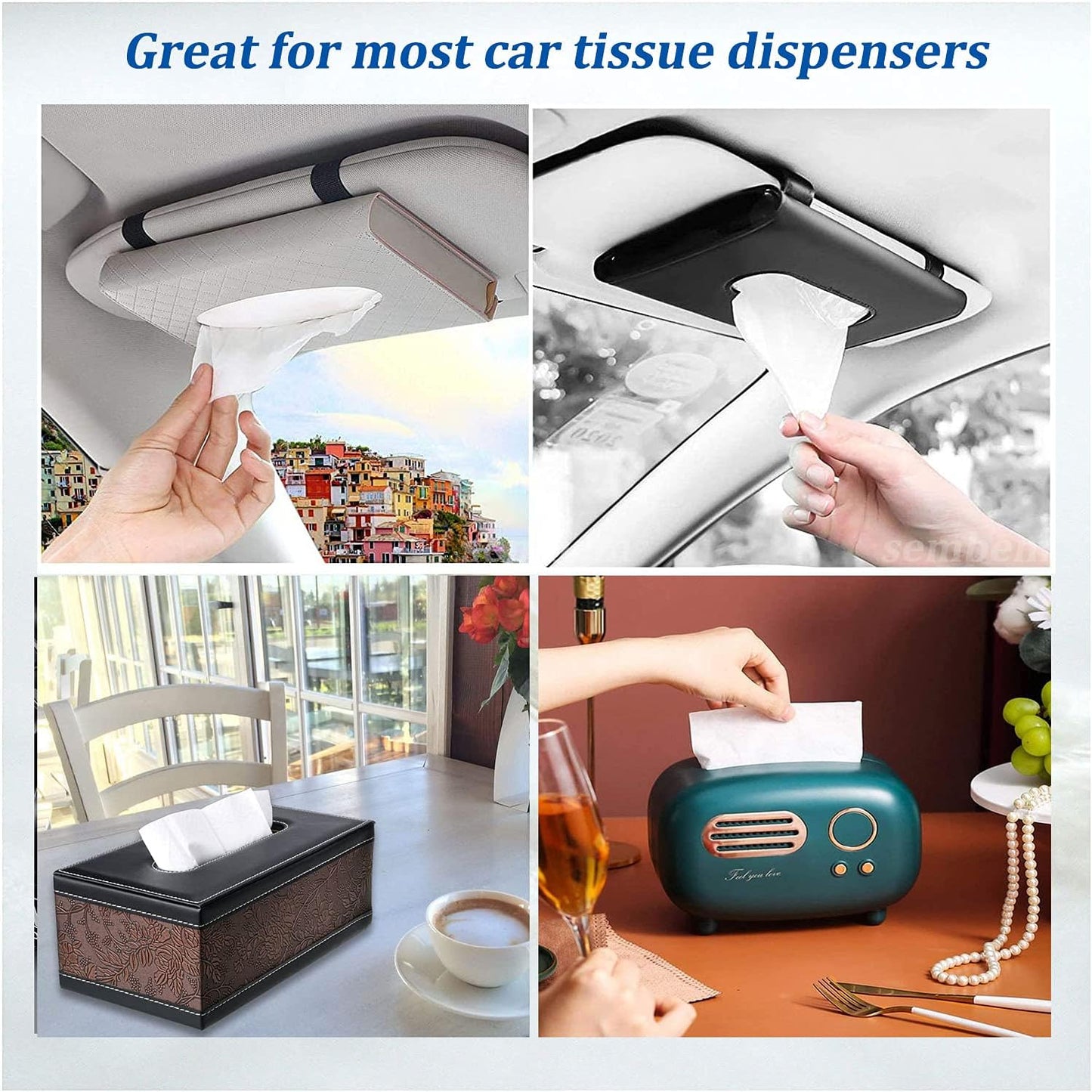 Car Tissue, Auto Visor Tissue Refills for Car Tissue Case, Napkin Holder Refill, Nice Tissue for Sun Visor Box, Car Travel Tissues, Soft and Smooth, 3-Ply, 12 Packets, 360 Sheets