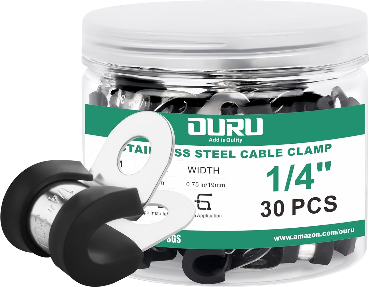 30pcs 1/4 Inch Stainless Steel Rubber Coated Cushioned Insulated Cable Clamps,Automotive Pipe Metal Clamps for Tube,Lines,Wire Cord Installation(Black,6mm)