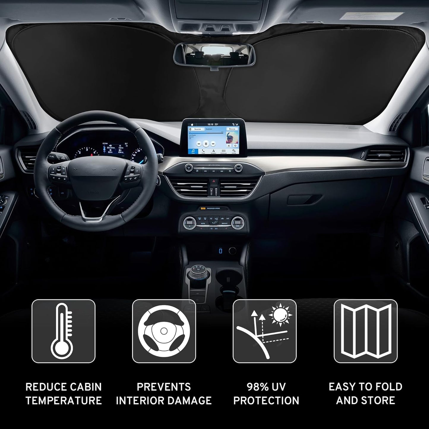Car Windshield Sun Shade Sunshade Compatible with Genesis GV80 2025 2024-2021 Accessories, Foldable Car Front Window Sun Shield Visor